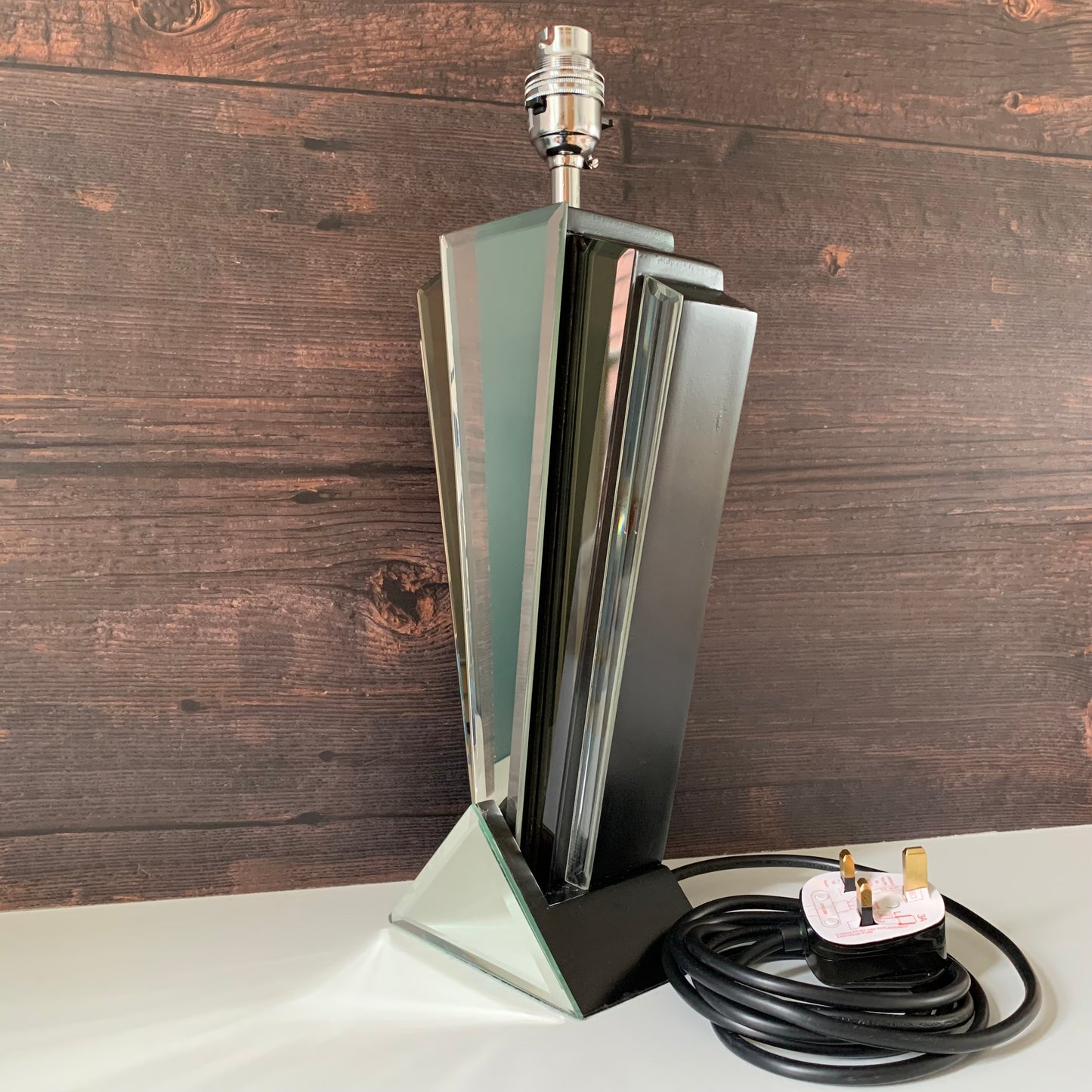 Vintage Art Deco Style Mirror Glass Table Lamp 1980s