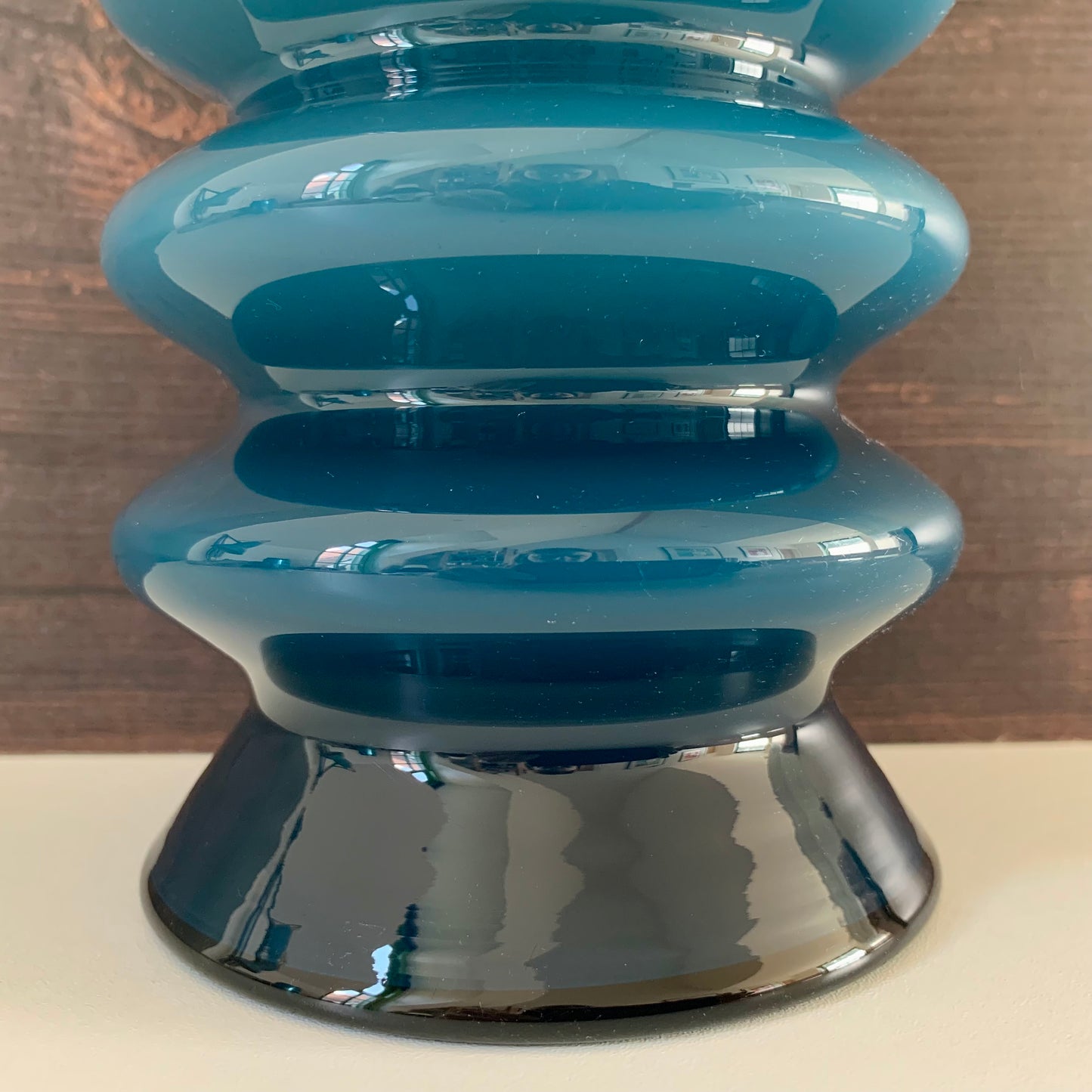 Aseda Swedish Blue Hooped Glass Vase Petrol Turquoise 1960s 1970s Retro