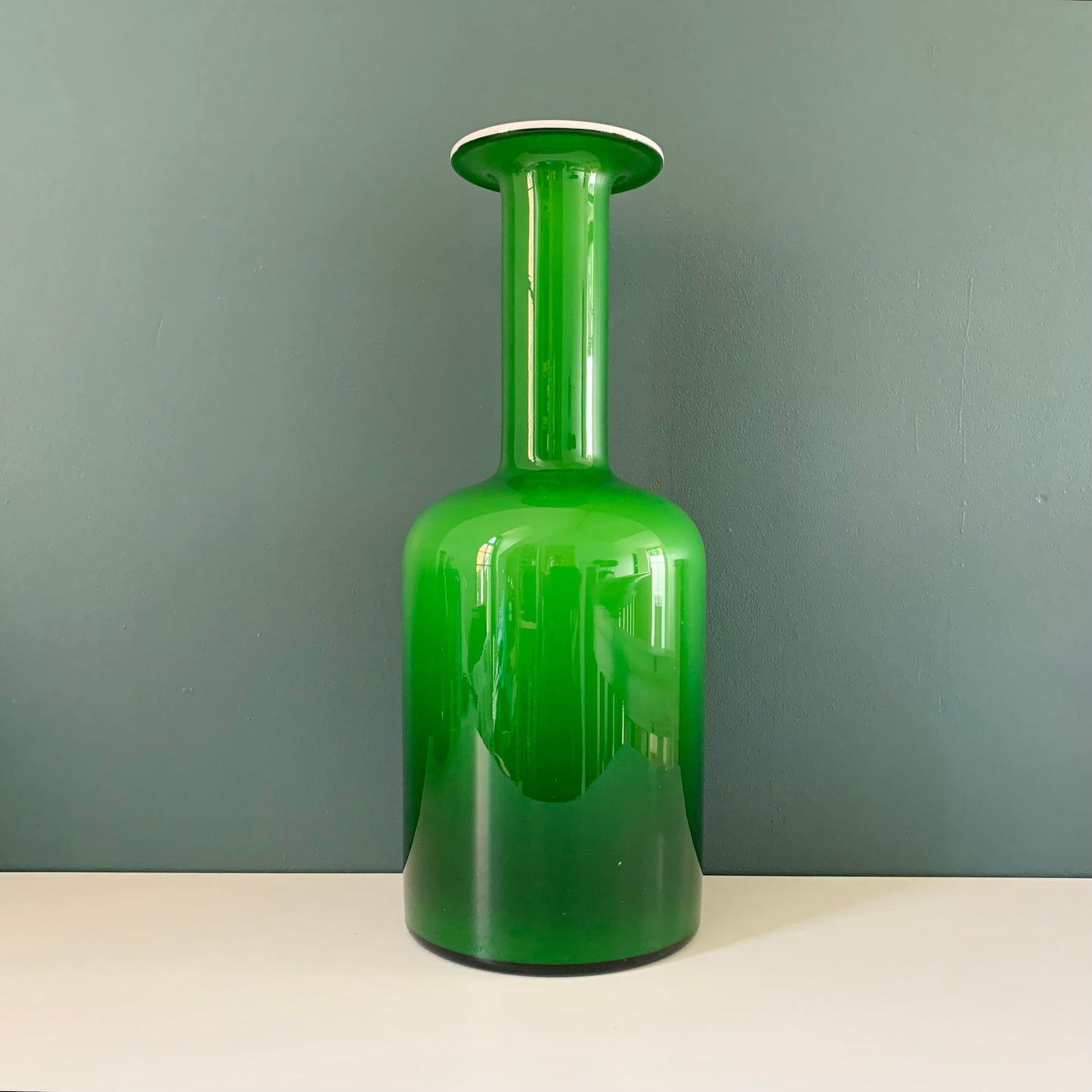 Holmegaard Green Cased Glass Otto Brauer Gulvvase Danish Design 1960s Gul Vase