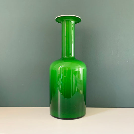 Holmegaard Green Cased Glass Otto Brauer Gulvvase Danish Design 1960s Gul Vase