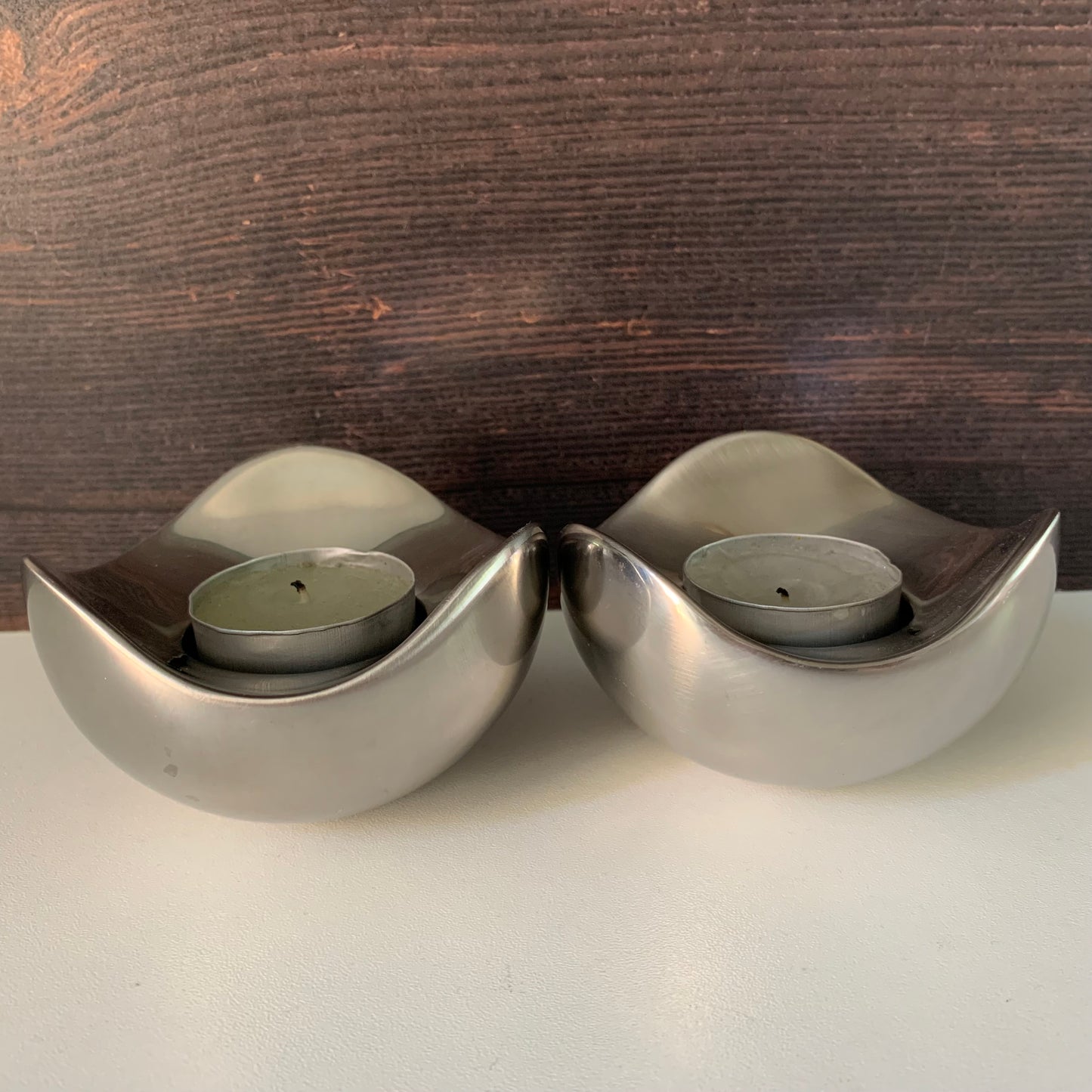 Georg Jensen Bloom Steel Tealight Candle Holders (Pair) Danish Design