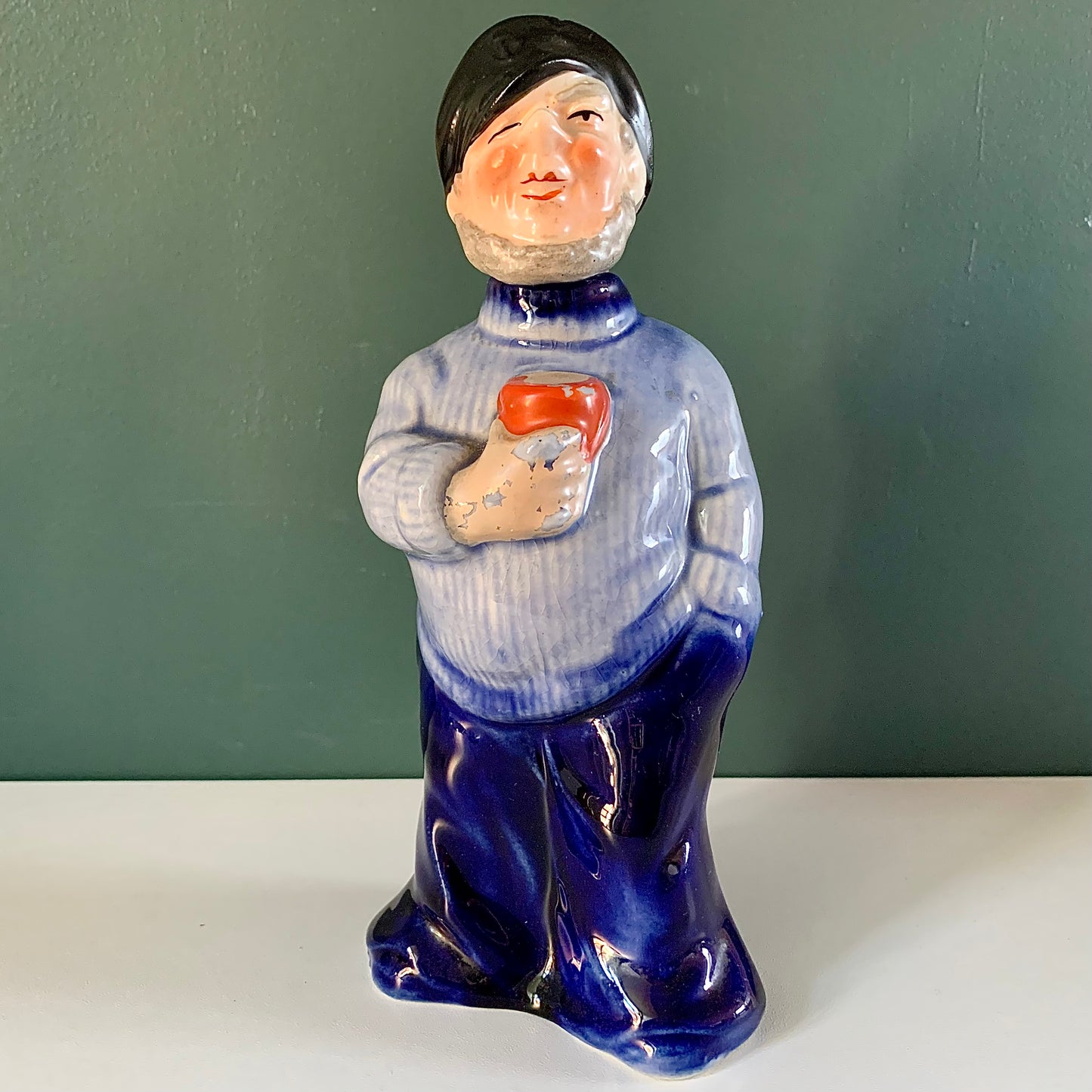Vintage Ceramic Sailor Fisherman Decanter Bottle Hip Flask