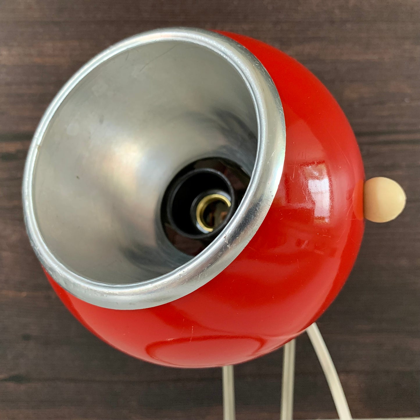 Vintage Red Danish Ball Table Desk Lamp Enamel 1970s Space Age Atomic Era
