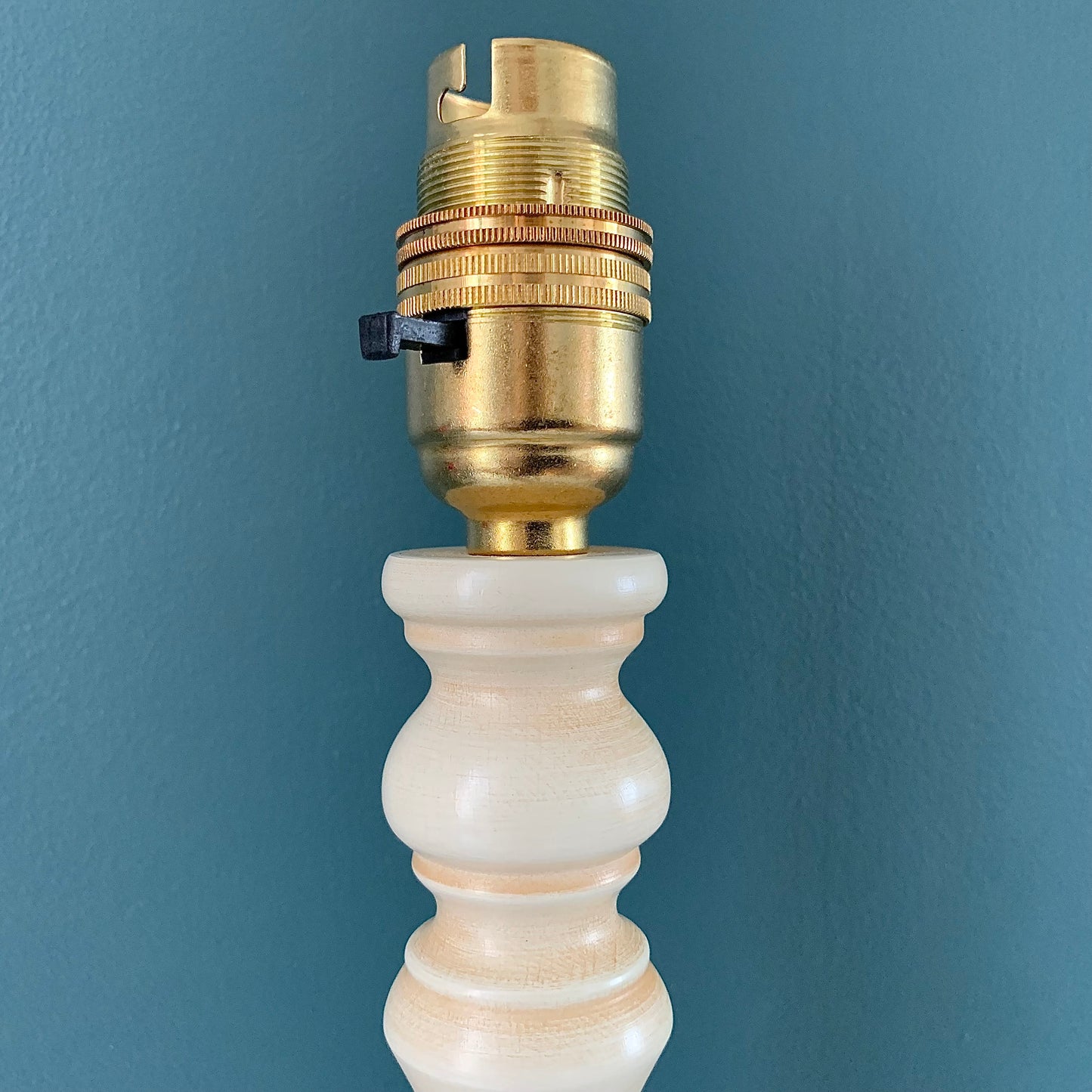 Vintage Cream Wood British Candle Stick Table Lamp 1980s