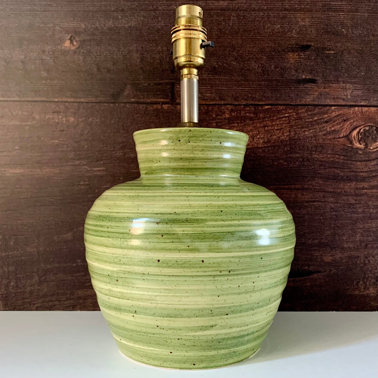 Mid Century Kabaka Pottery Striped Green Ceramic Table Lamp Retro