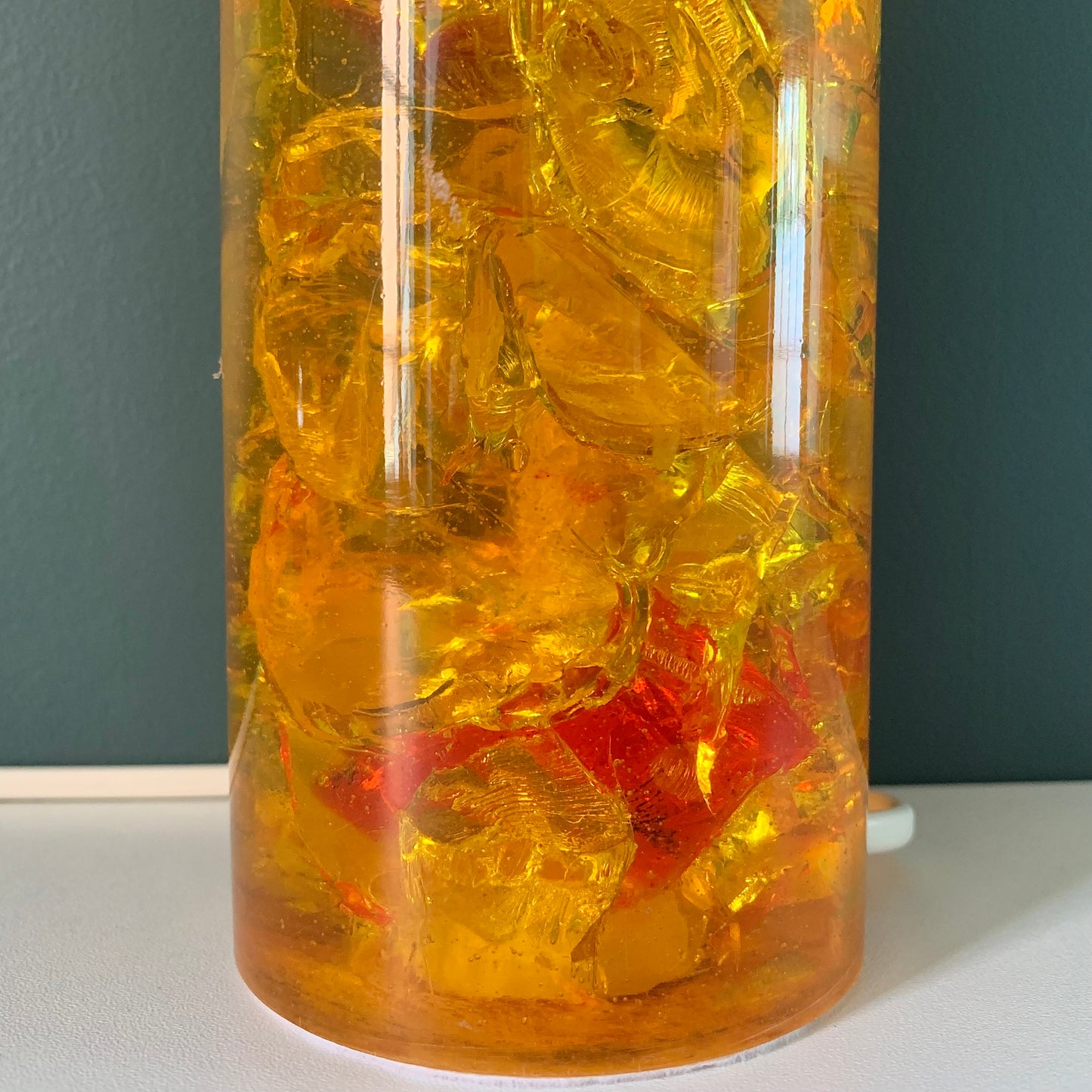 Shattaline British Yellow Orange Table Lamp Cracked Resin Crushed Ice Vintage Retro Atomic Era Shatterline