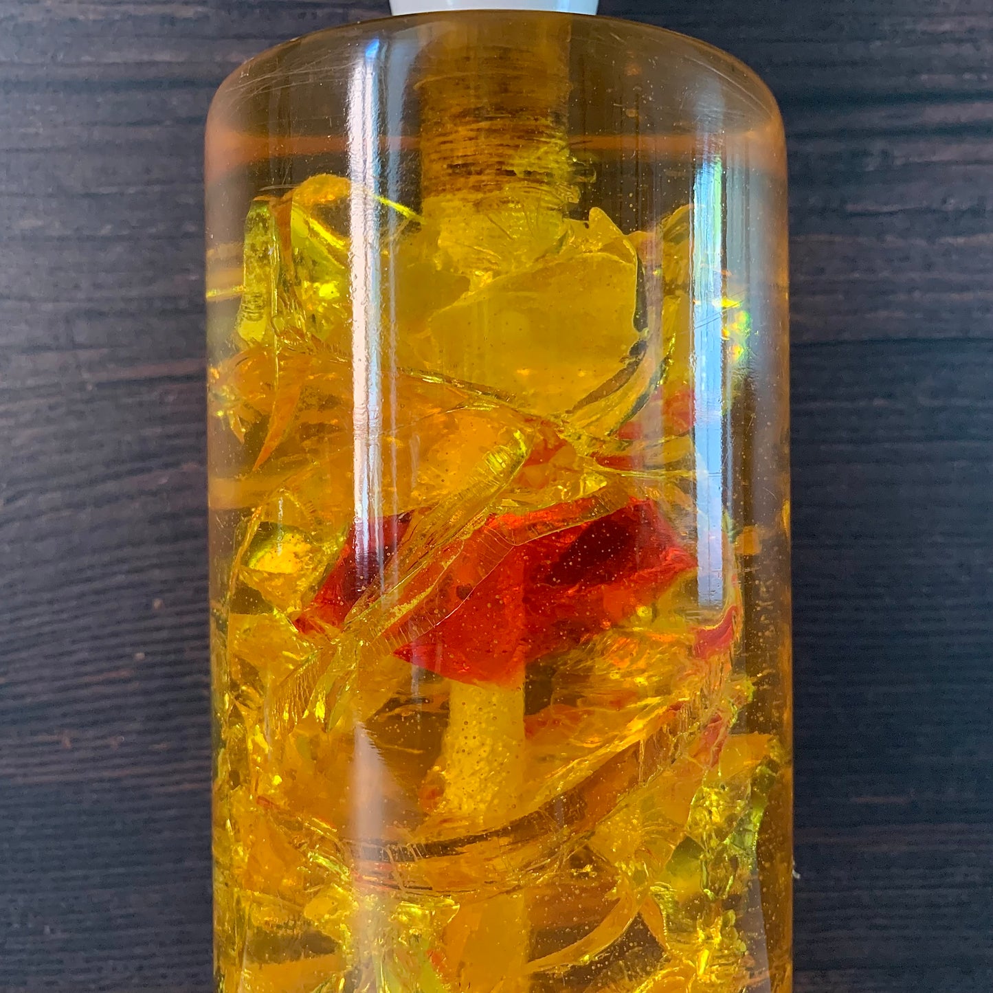Shattaline British Yellow Orange Table Lamp Cracked Resin Crushed Ice Vintage Retro Atomic Era Shatterline