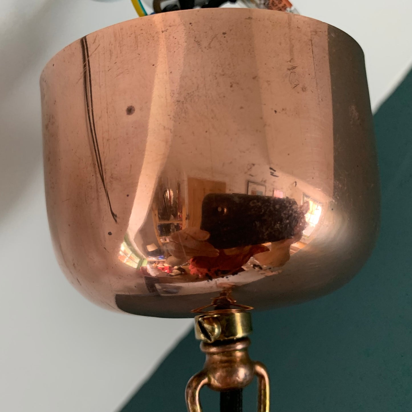 Mid Century Danish Solid Hammered Copper Cone Pendant Lamp Ceiling Light Scandinavian Industrial