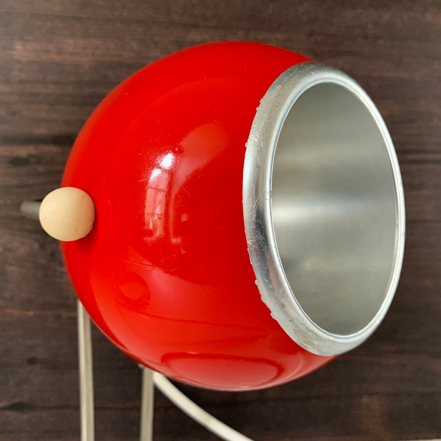 Vintage Red Danish Ball Table Desk Lamp Enamel 1970s Space Age Atomic Era