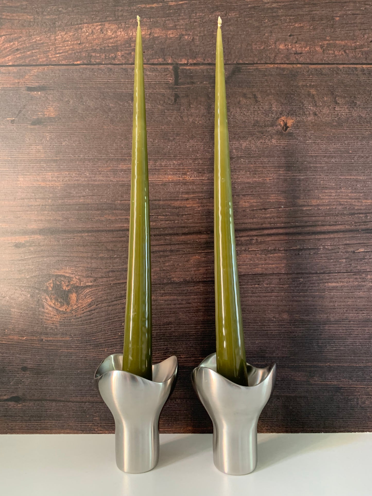 Georg Jensen Bloom Steel Candle Holders (Pair) Danish Design