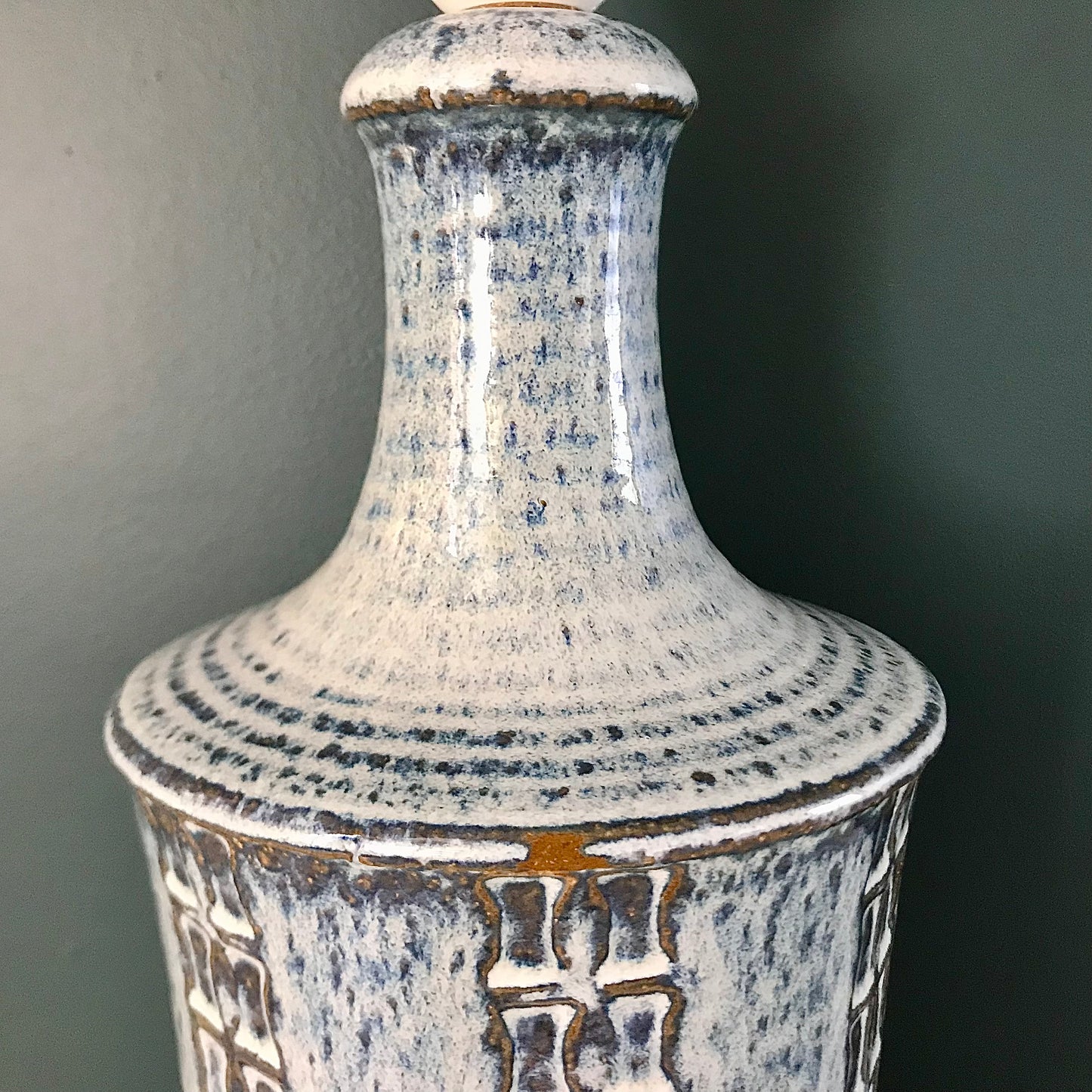 Soholm Pottery Ice Blue Danish Table Lamp 1960s Bamboo Retro Scandinavian 3045-2