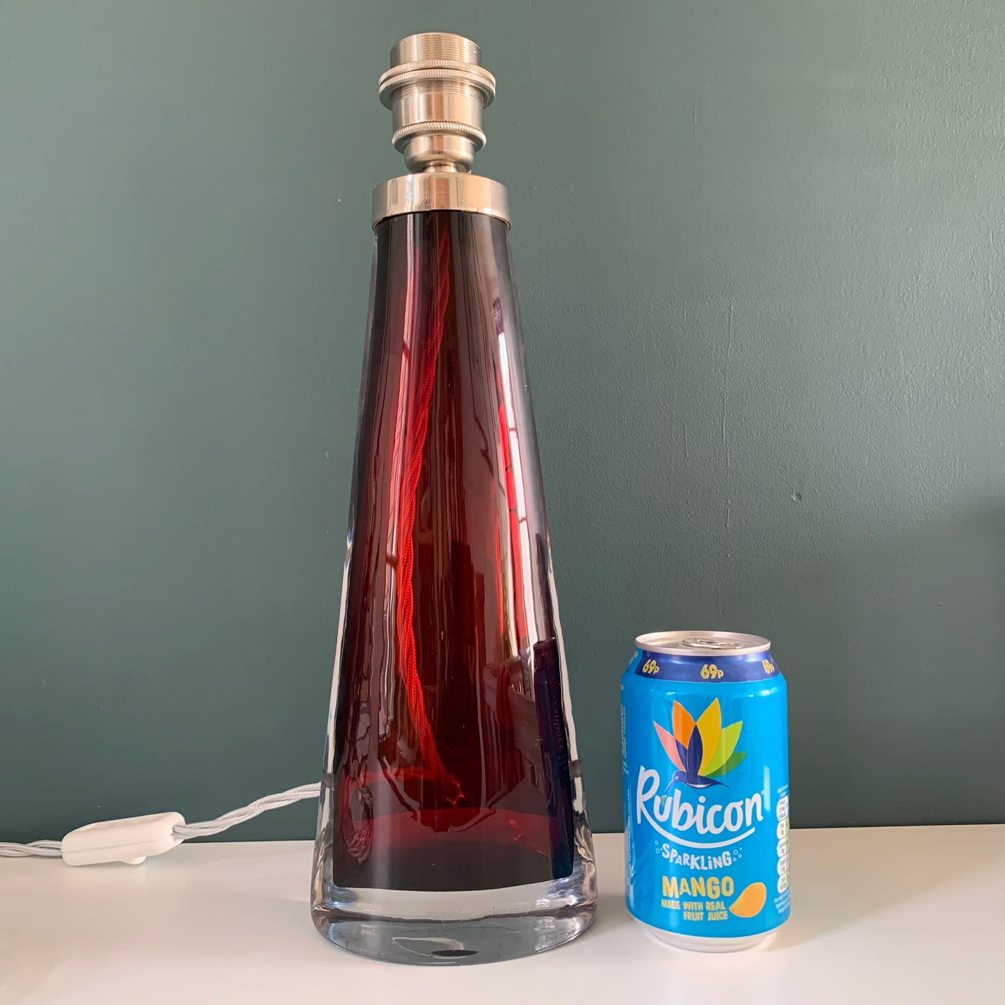 LARGE Orrefors Ruby Red Swedish Crystal Glass 1960s Table Lamp Carl Fagerlund Design