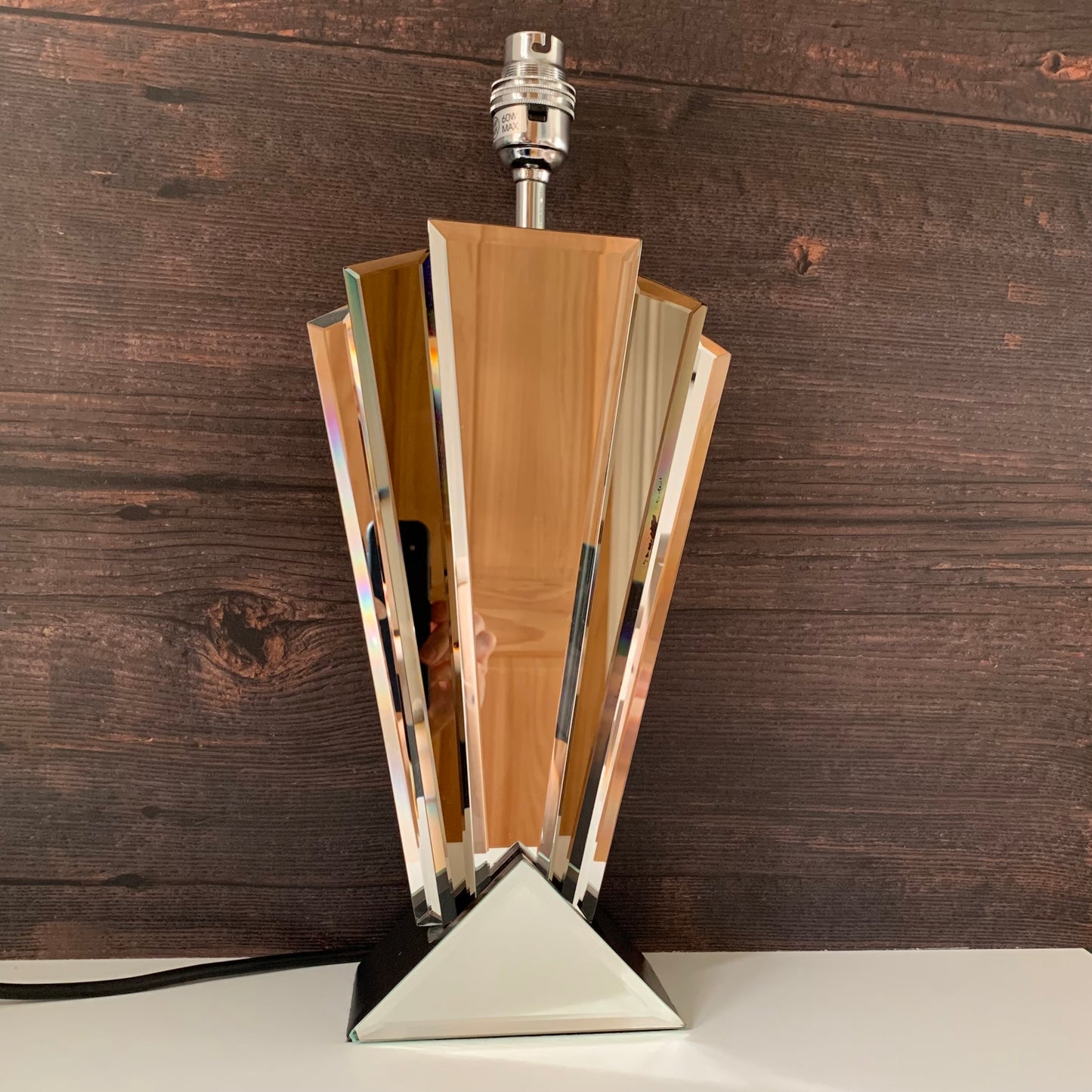 Vintage Art Deco Style Mirror Glass Table Lamp 1980s