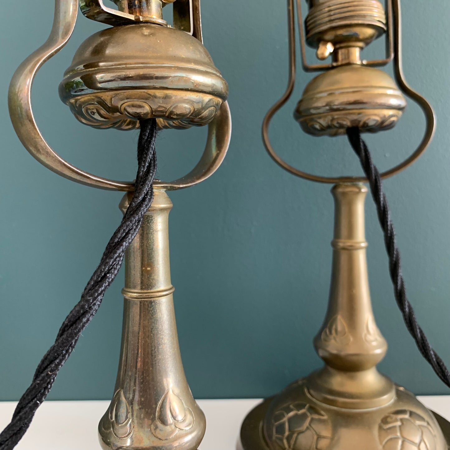 2x Vintage Danish Brass Table Lamps Ships Light Retro Vintage Art Deco Lighting