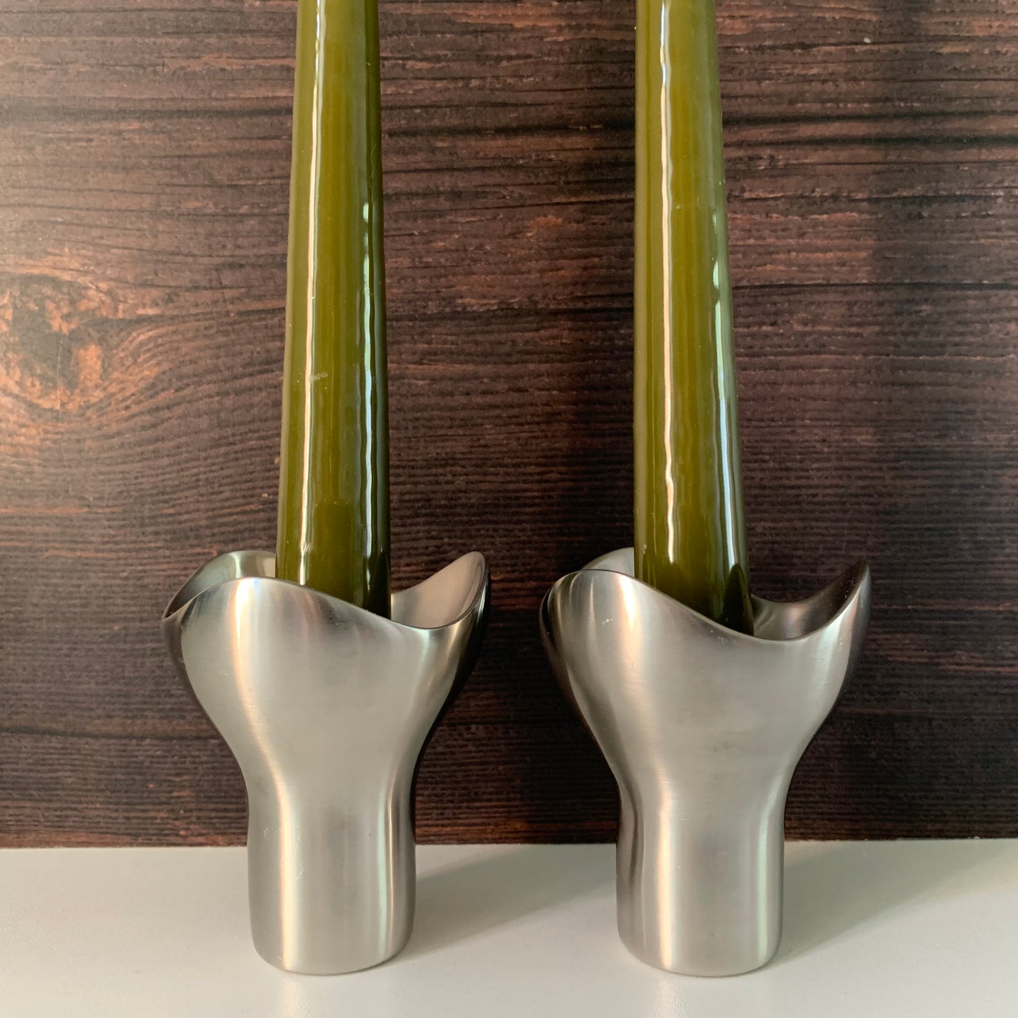 Georg Jensen Bloom Steel Candle Holders (Pair) Danish Design