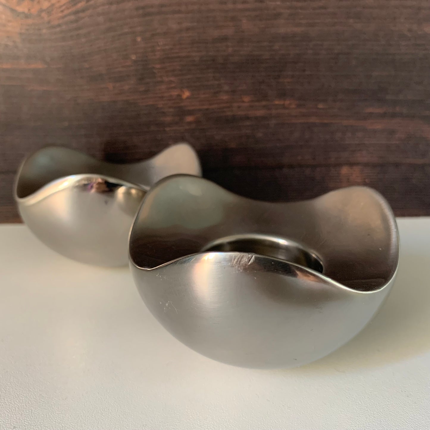Georg Jensen Bloom Steel Tealight Candle Holders (Pair) Danish Design