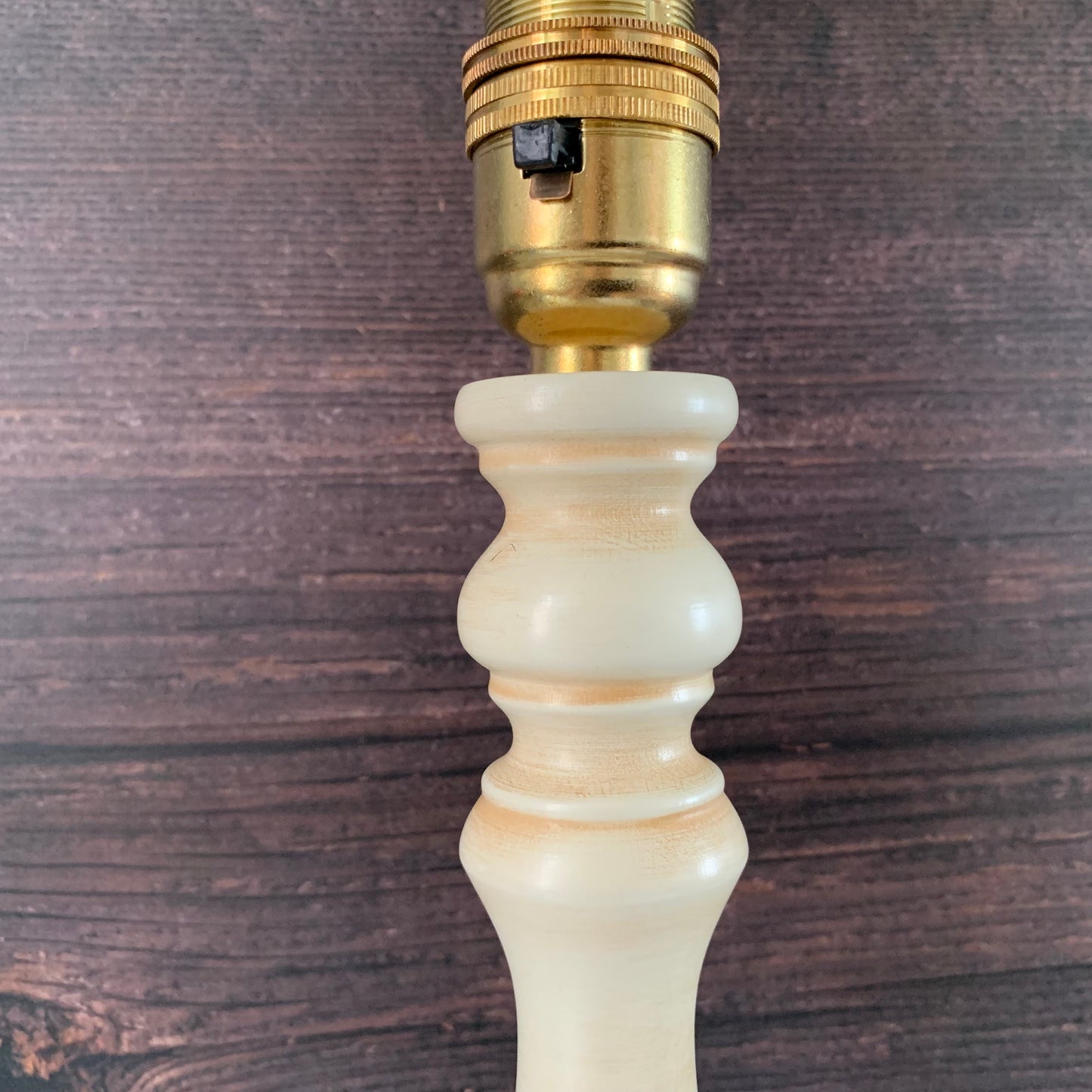 Vintage Cream Wood British Candle Stick Table Lamp 1980s