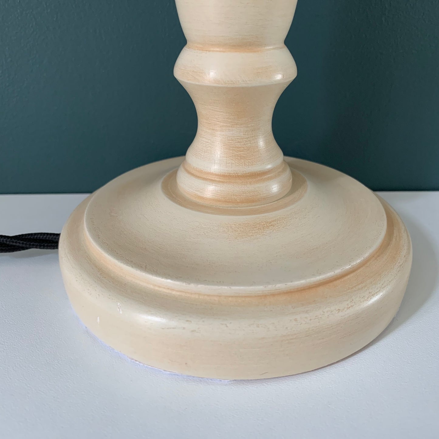 Vintage Cream Wood British Candle Stick Table Lamp 1980s