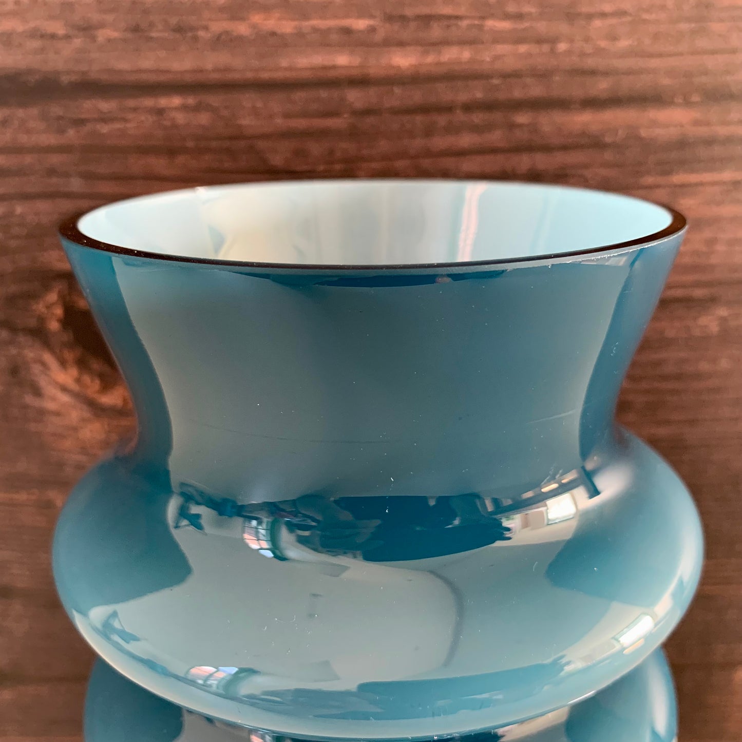 Aseda Swedish Blue Hooped Glass Vase Petrol Turquoise 1960s 1970s Retro