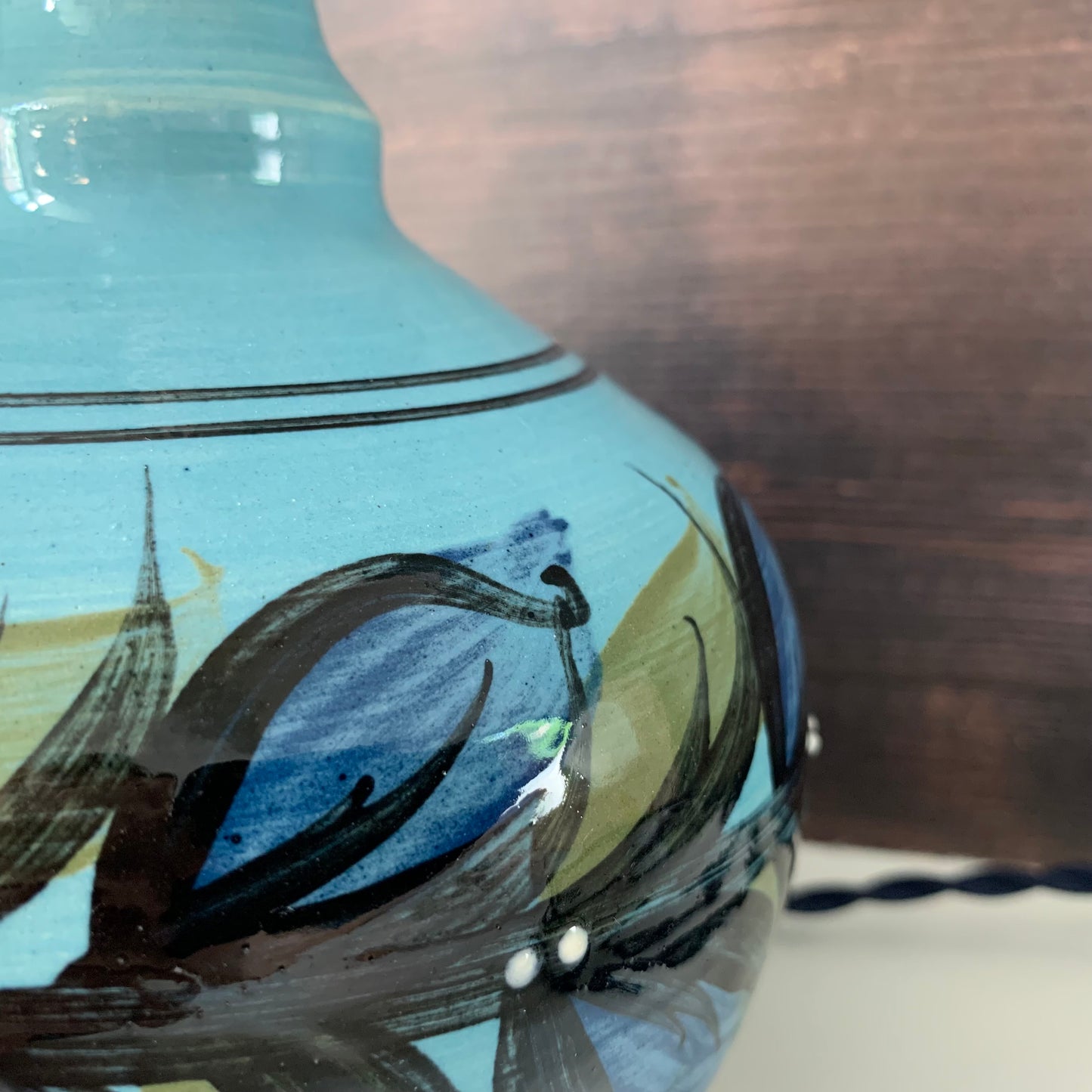 Mid Century Alvingham Pottery British Teal Blue Ceramic Table Lamp Retro
