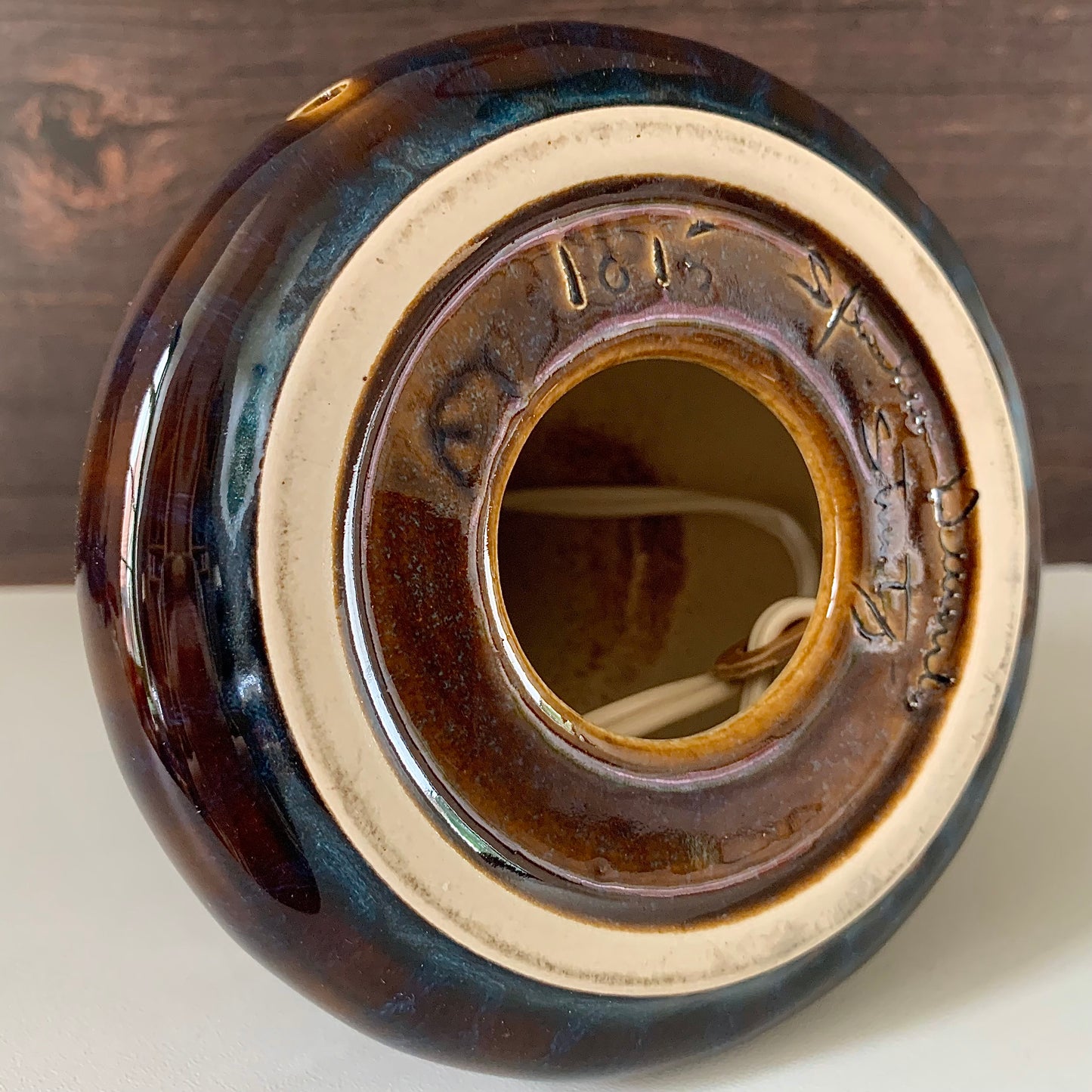 Soholm Pottery Amber Blue Danish Table Lamp Vintage 1960s Retro 1015