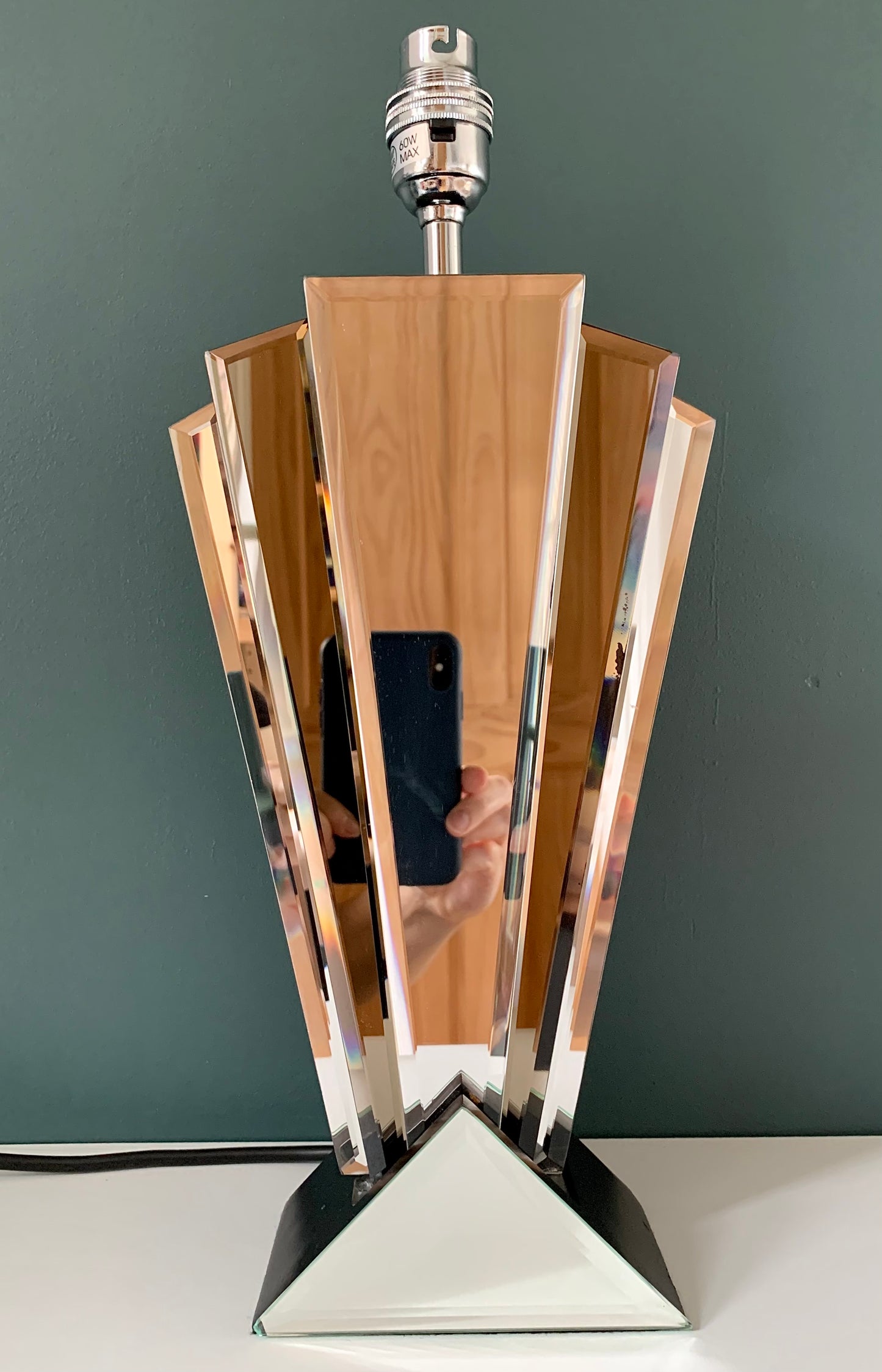 Vintage Art Deco Style Mirror Glass Table Lamp 1980s