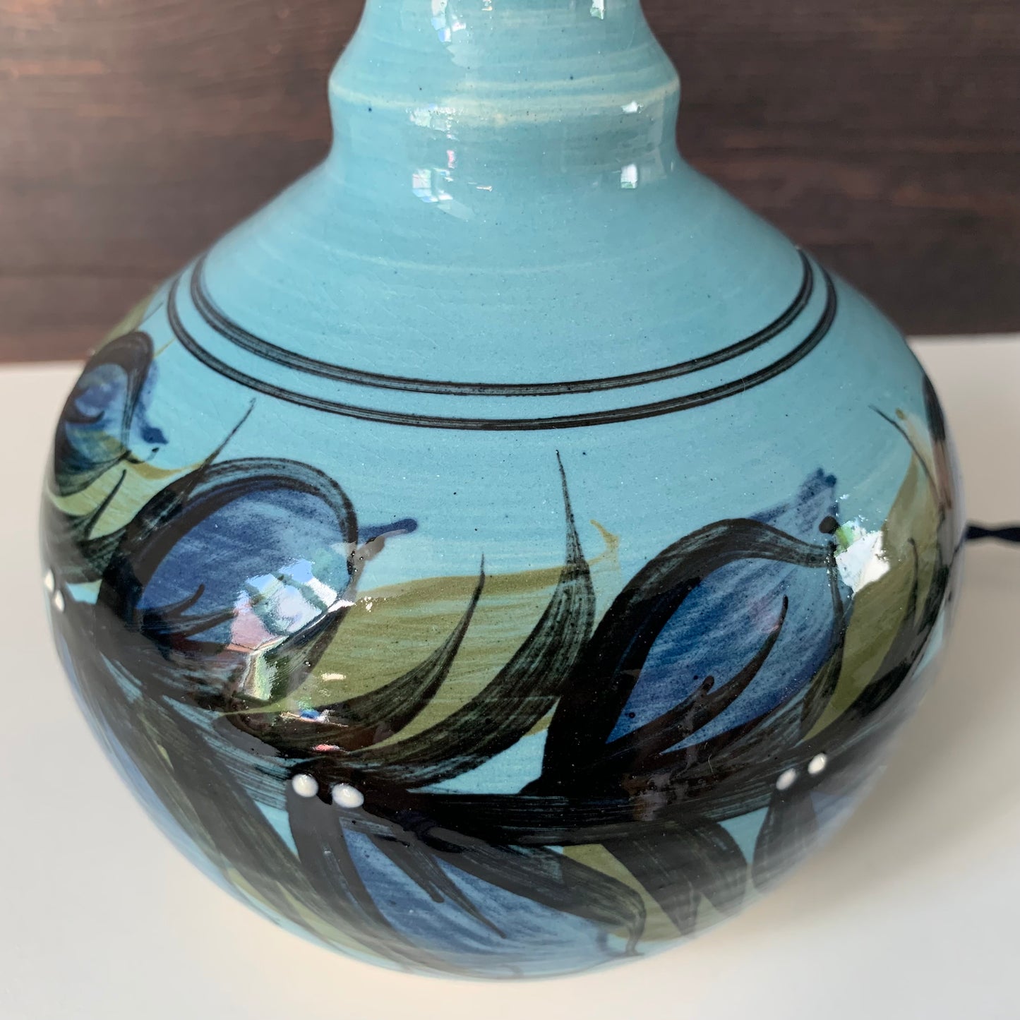 Mid Century Alvingham Pottery British Teal Blue Ceramic Table Lamp Retro