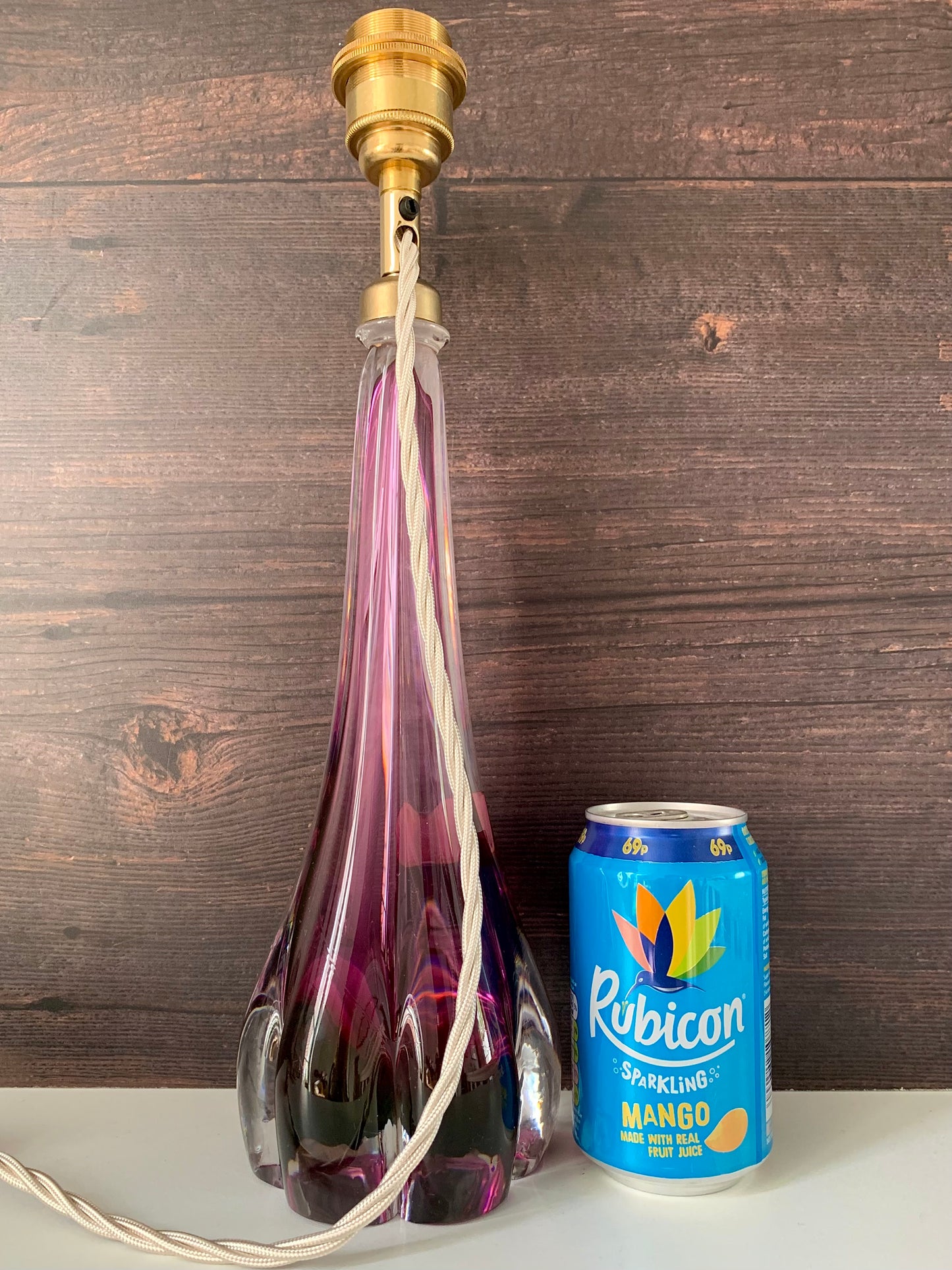 Large Val St Lambert Purple Crystal Glass Table Lamp 1960s 1970s
