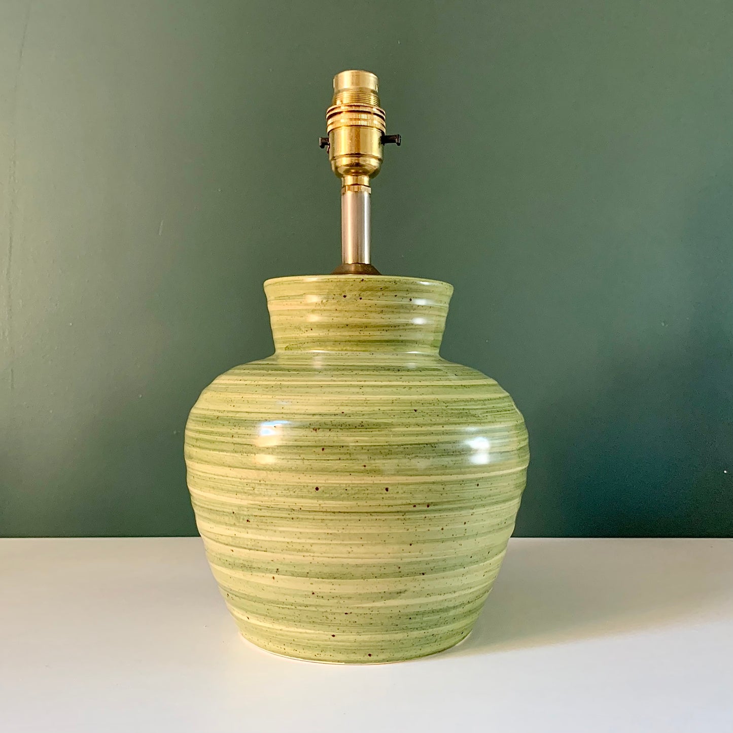 Mid Century Kabaka Pottery Striped Green Ceramic Table Lamp Retro