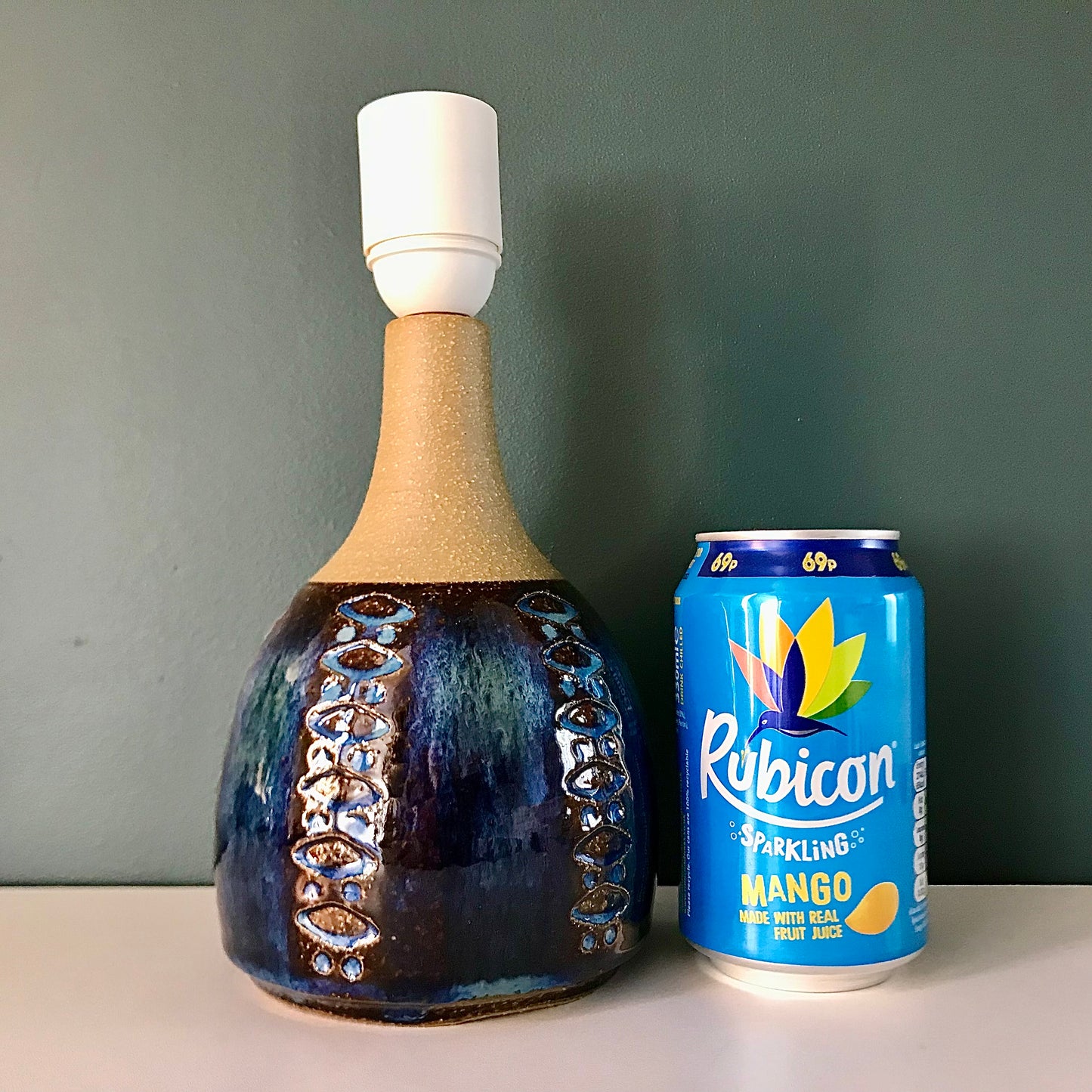 Soholm Pecan Blue Danish Ceramic Table Lamp Vintage 1960s Retro Svend Hermansen