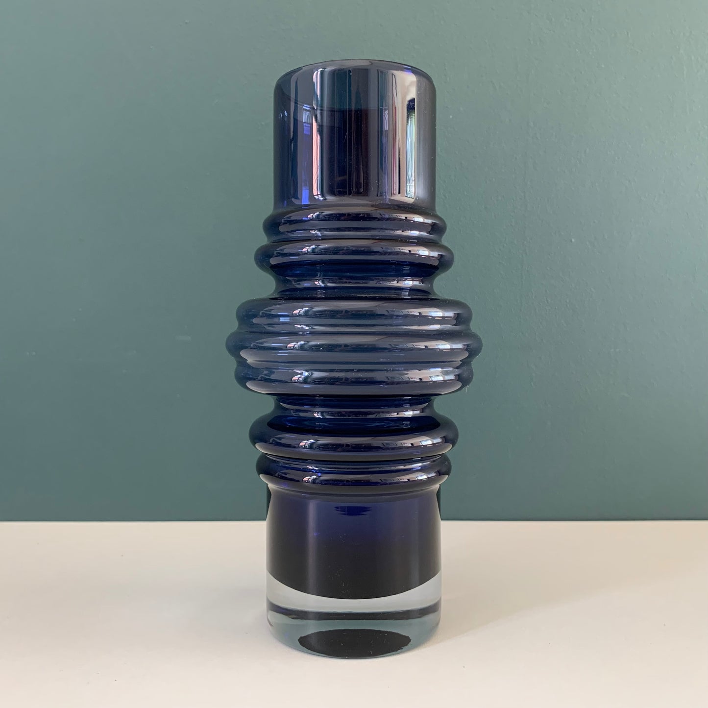 Riihimaki Cobalt Blue Glass Vase Tulppaani Tamara Aladin Vintage 1970s Space Age