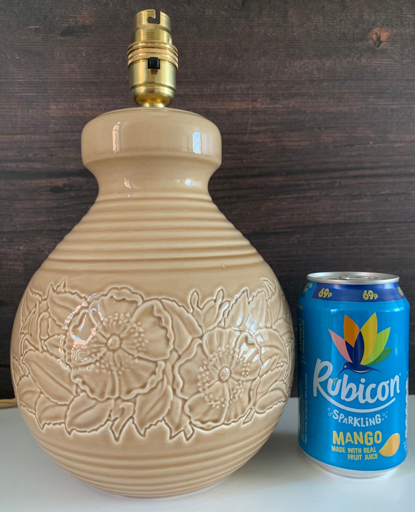 Vintage English Staffordshire Peach Ceramic Table Lamp Brentleigh Ware 1950s British