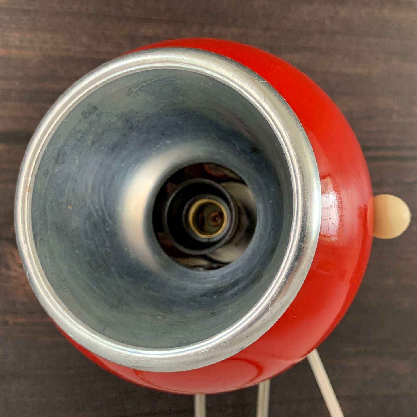 Vintage Red Danish Ball Table Desk Lamp Enamel 1970s Space Age Atomic Era