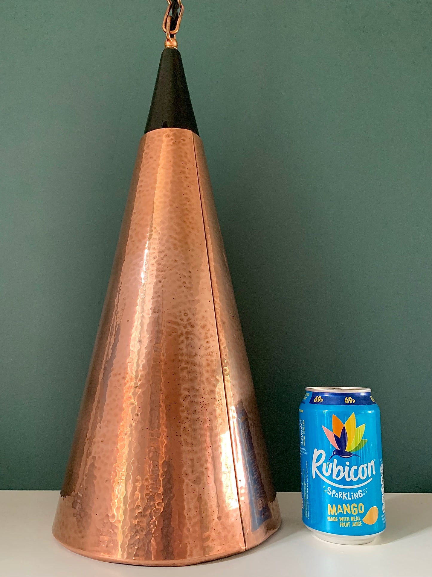 Mid Century Danish Solid Hammered Copper Cone Pendant Lamp Ceiling Light Scandinavian Industrial
