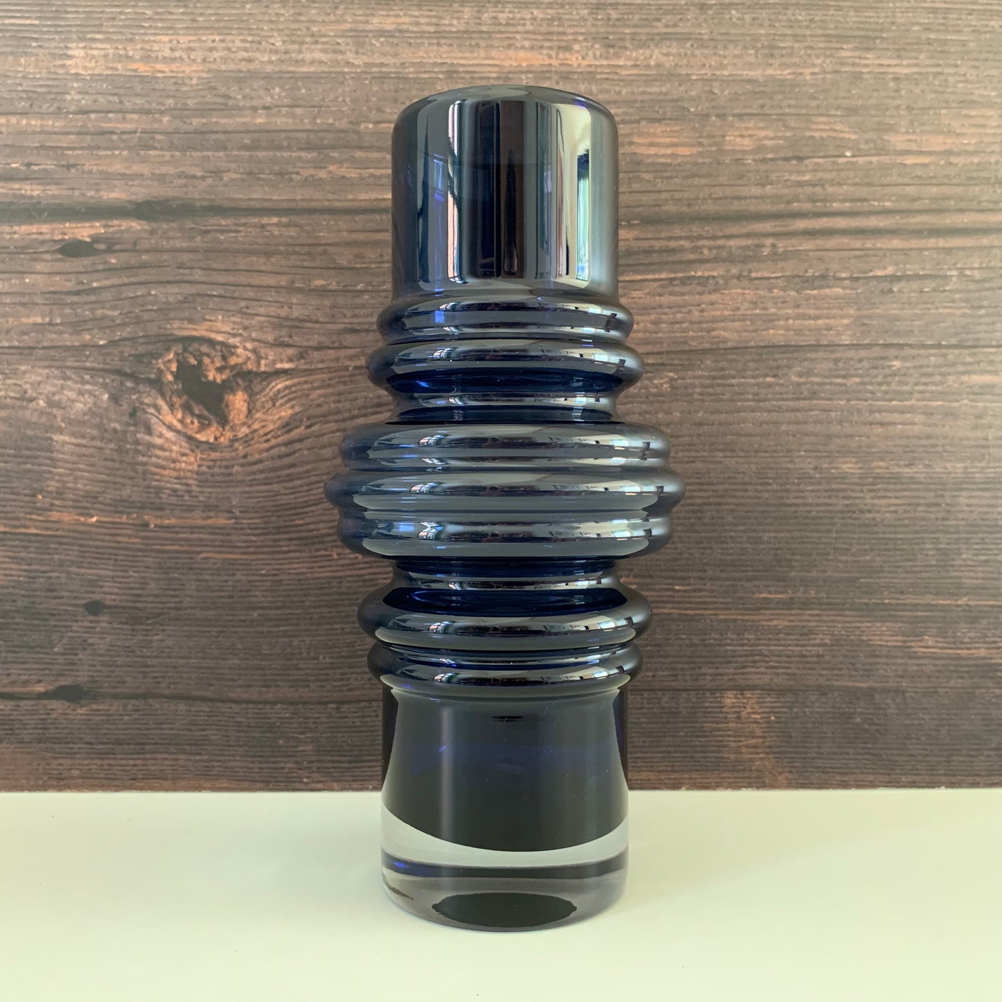 Riihimaki Cobalt Blue Glass Vase Tulppaani Tamara Aladin Vintage 1970s Space Age