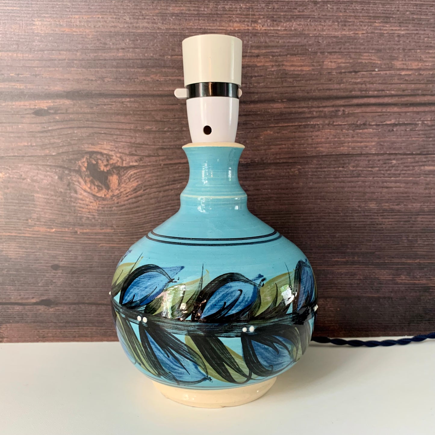 Mid Century Alvingham Pottery British Teal Blue Ceramic Table Lamp Retro