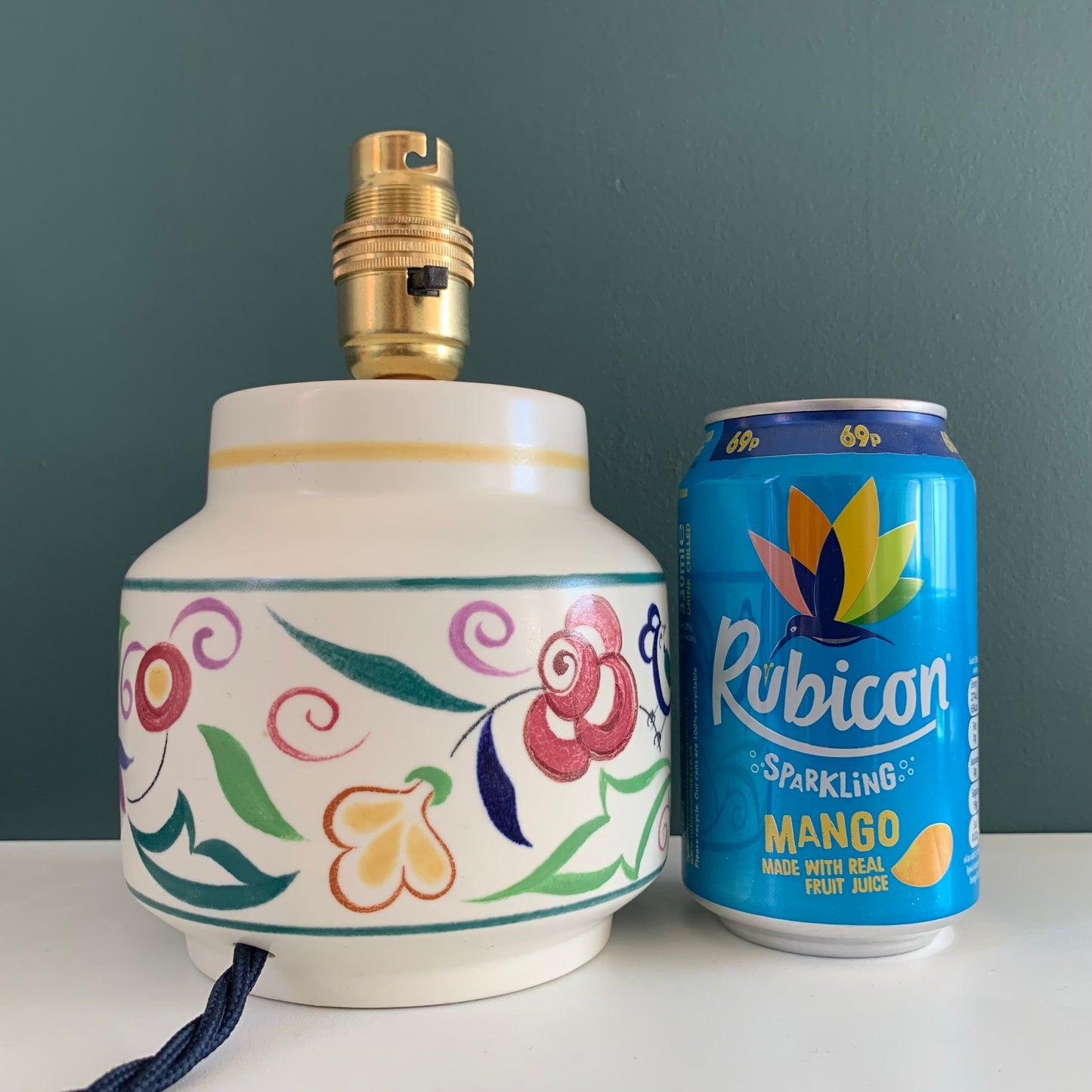 Vintage English Poole Pottery Floral Ceramic Table Lamp 1950s British