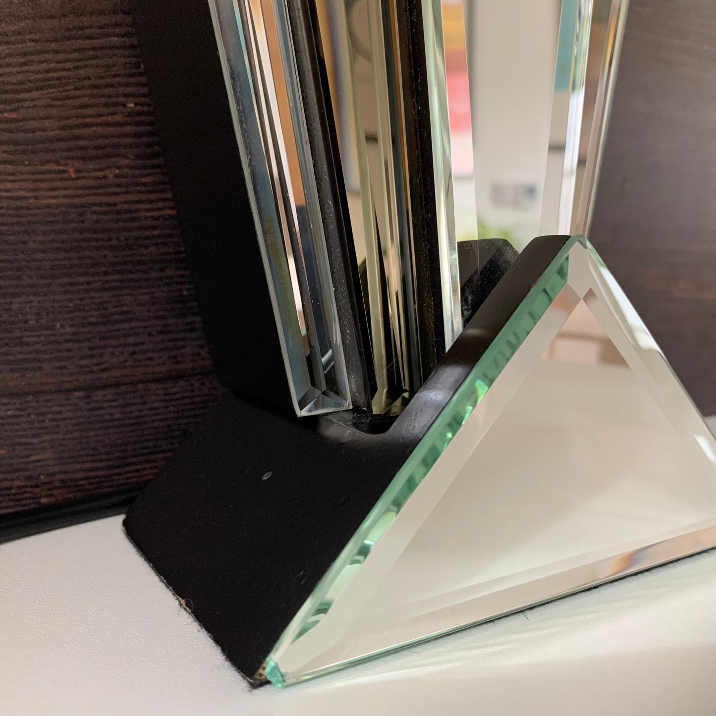 Vintage Art Deco Style Mirror Glass Table Lamp 1980s