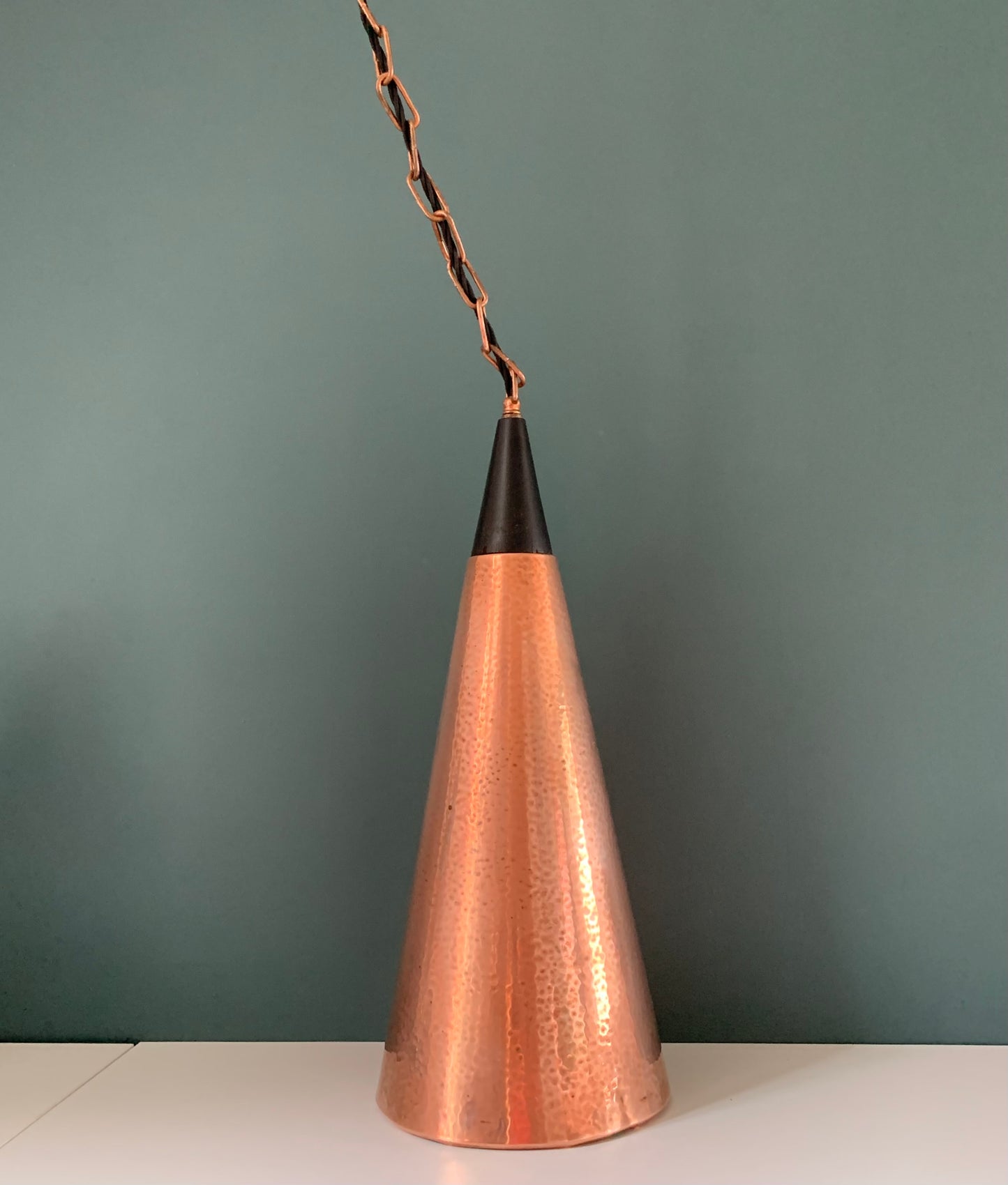 Mid Century Danish Solid Hammered Copper Cone Pendant Lamp Ceiling Light Scandinavian Industrial