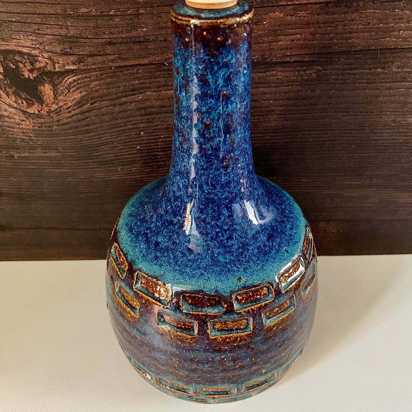 Soholm Danish Blue Amber Table Lamp Vintage 1960s Retro Scandi