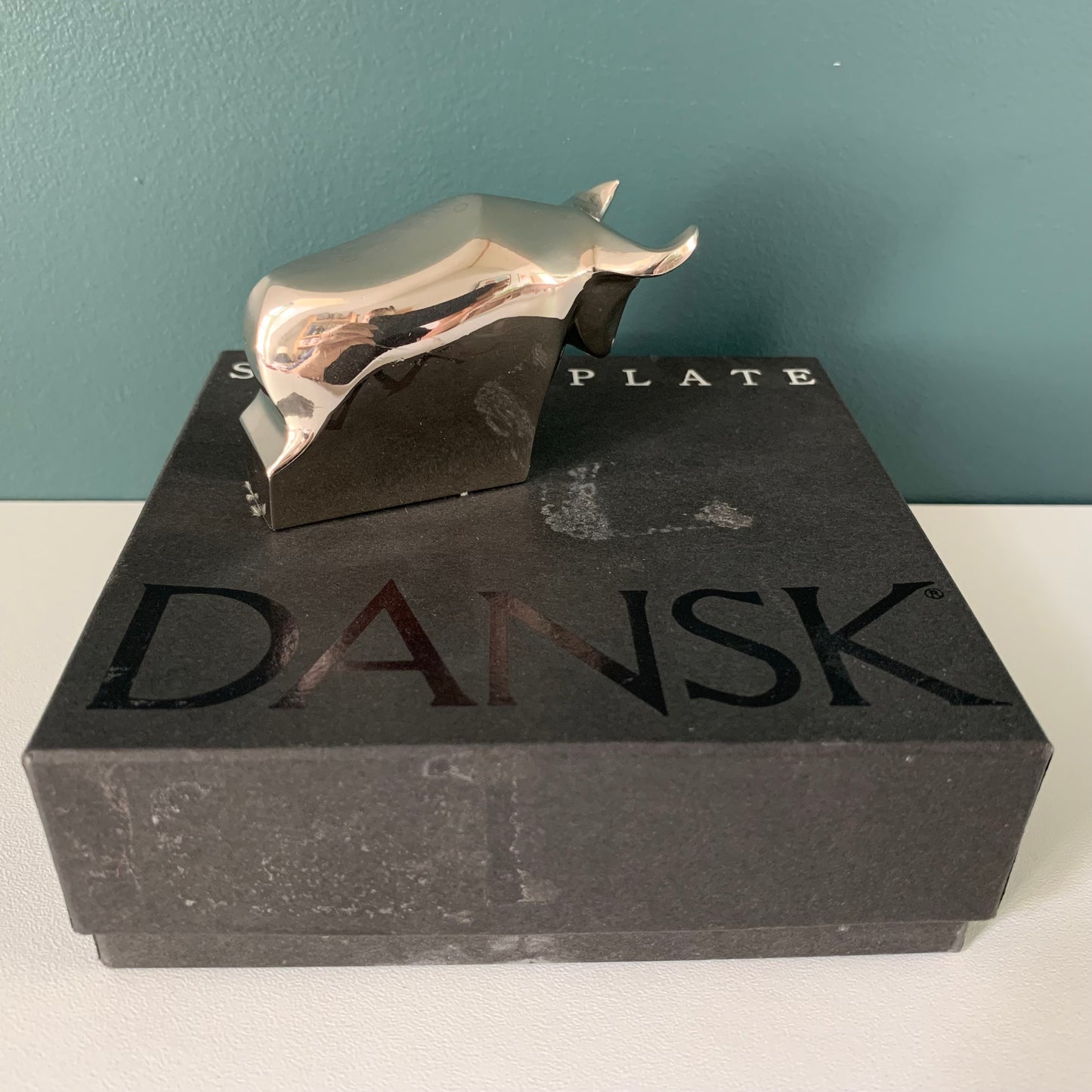 Dansk Designs Boxed Silver Plated Bull Paperweight Danish Swedish Vintage Office Work Gifts Presents