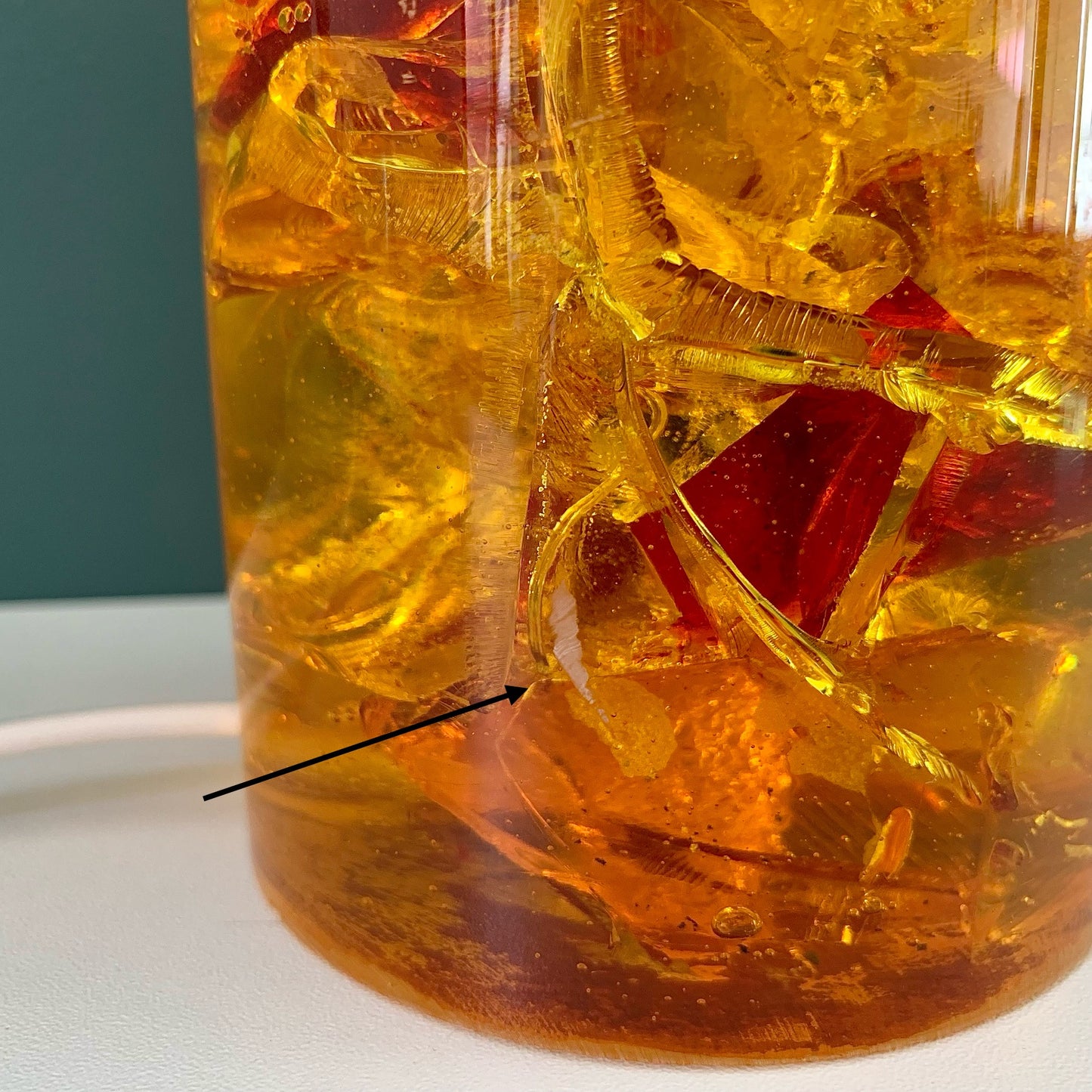 Shattaline British Yellow Orange Table Lamp Cracked Resin Crushed Ice Vintage Retro Atomic Era Shatterline