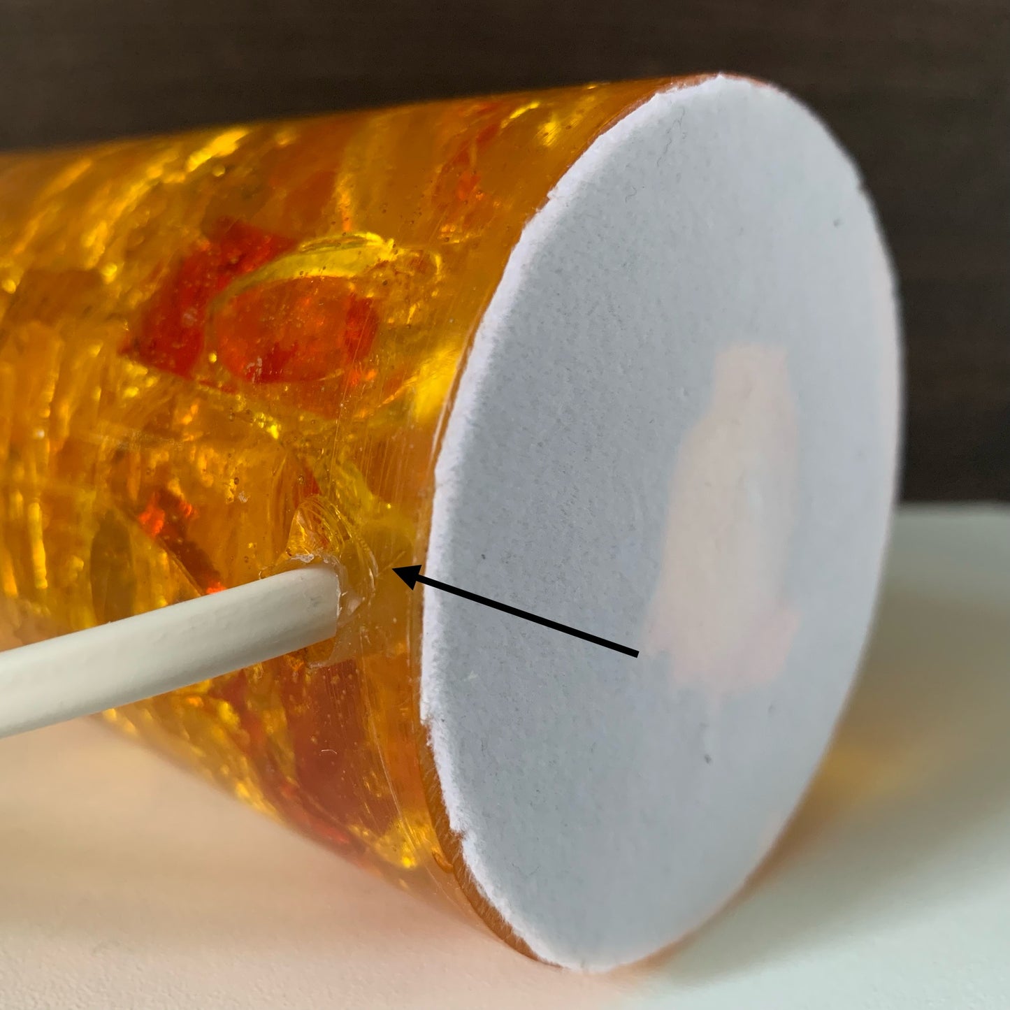 Shattaline British Yellow Orange Table Lamp Cracked Resin Crushed Ice Vintage Retro Atomic Era Shatterline