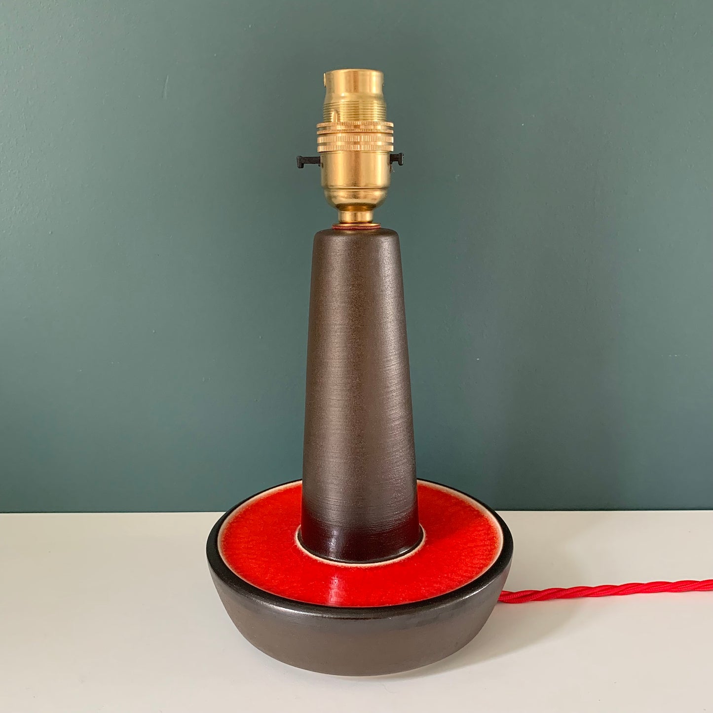Vintage Danish Soholm Pottery Red Ceramic Table Lamp 1072 1960s 1970s