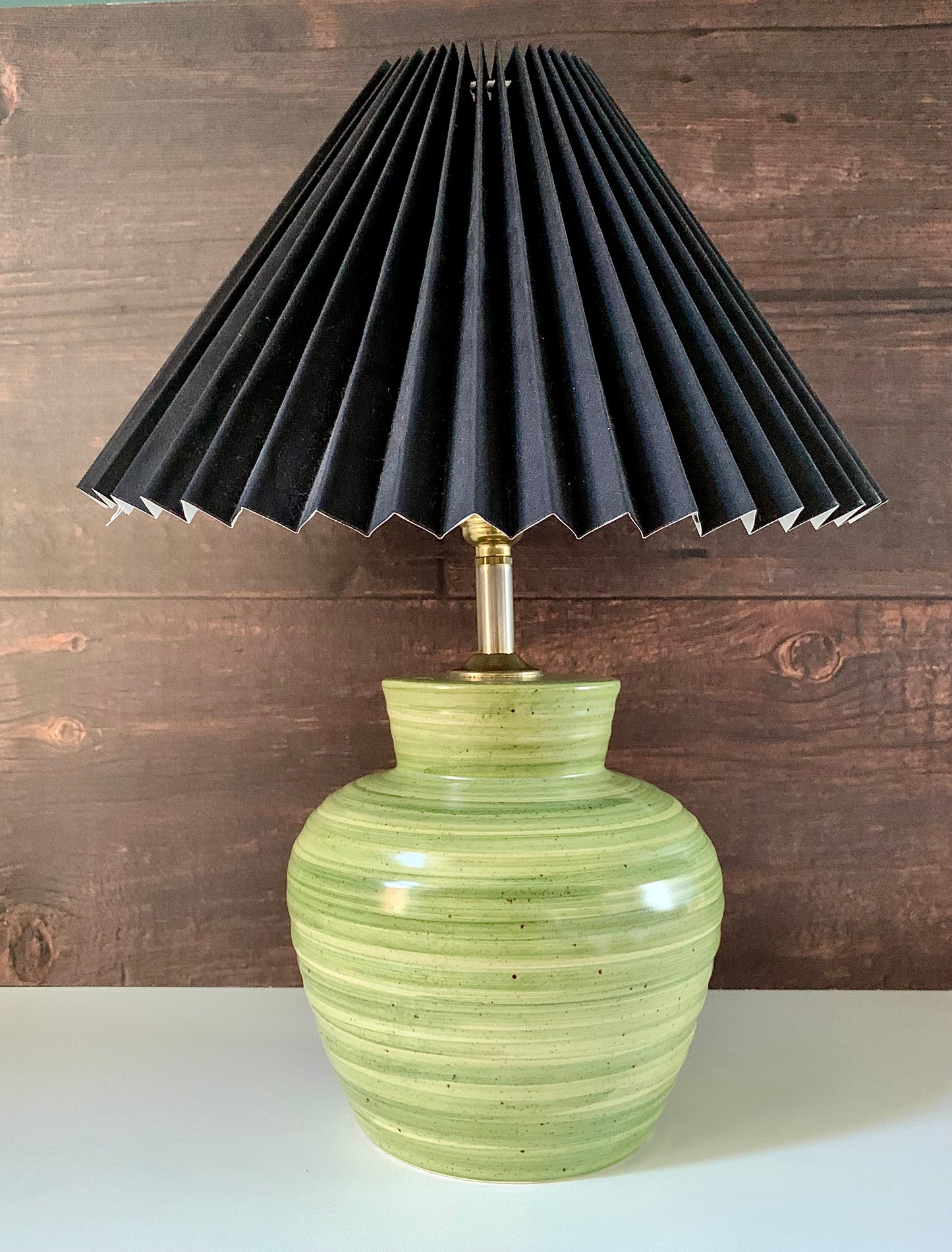 Mid Century Kabaka Pottery Striped Green Ceramic Table Lamp Retro