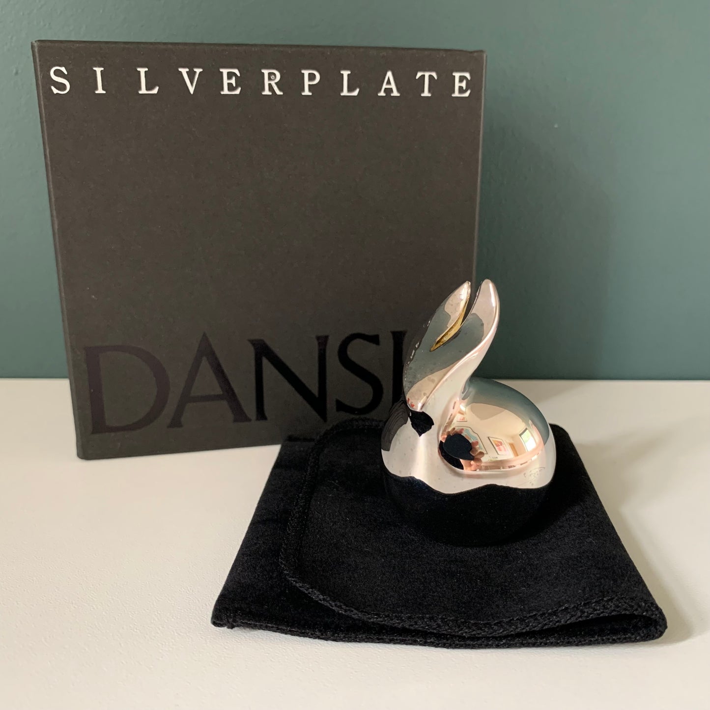 Dansk Silver Bunny Rabbit Paperweight Boxed Danish Designs Gifts Office Work Job Presents Retro