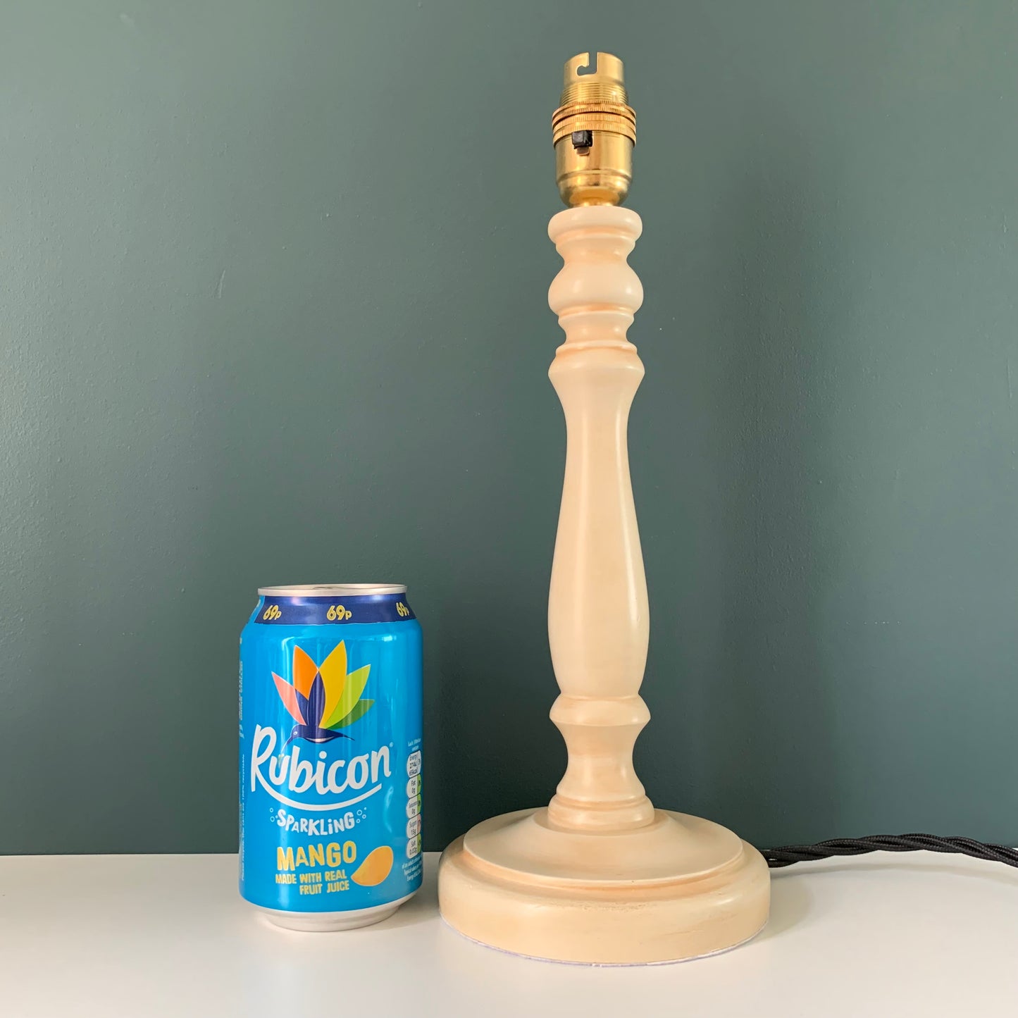 Vintage Cream Wood British Candle Stick Table Lamp 1980s