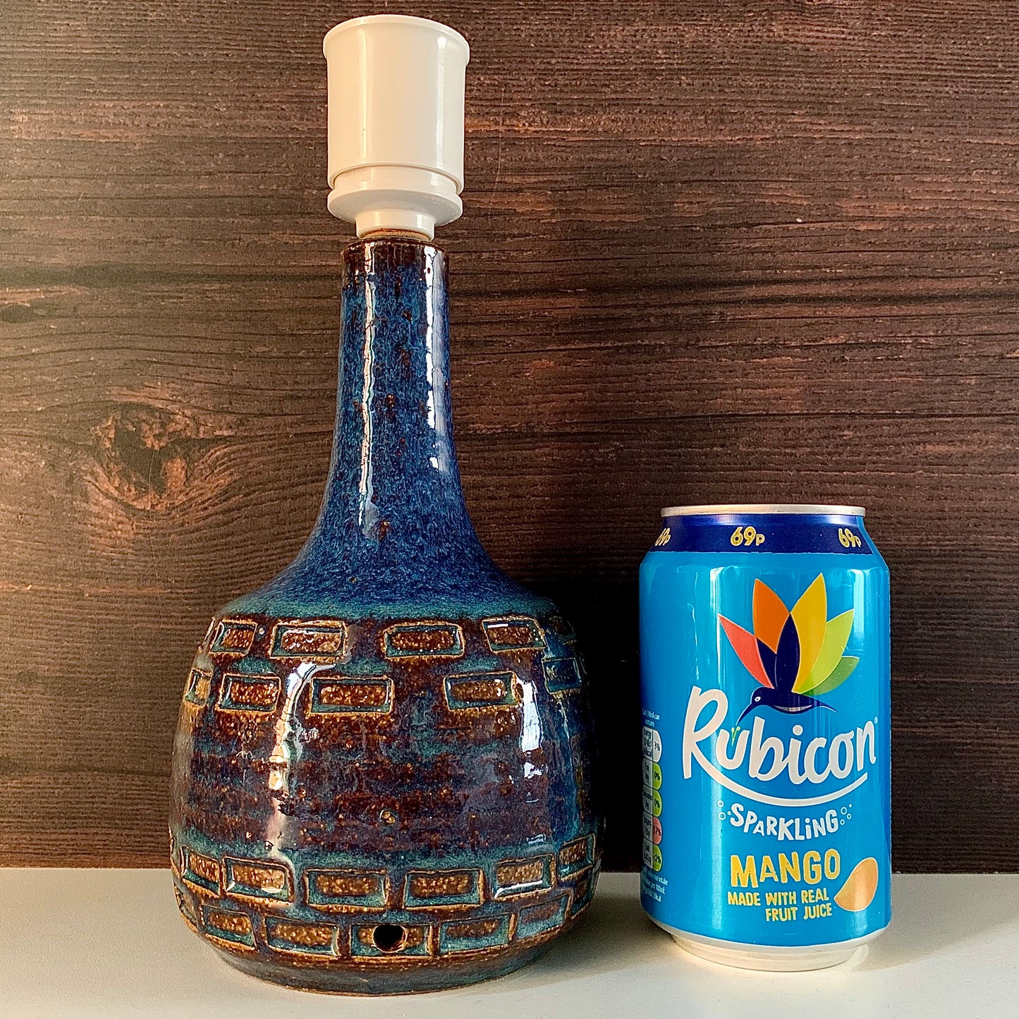 Soholm Danish Blue Amber Table Lamp Vintage 1960s Retro Scandi