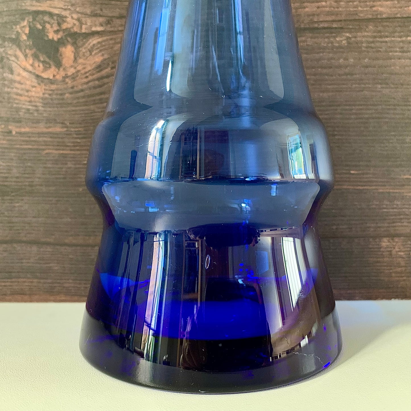 Vintage Riihimaki Finnish Blue Piippu Glass Vase