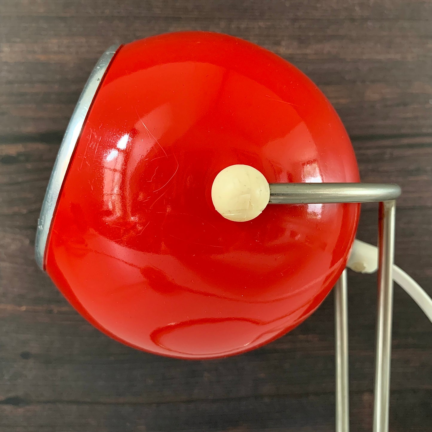 Vintage Red Danish Ball Table Desk Lamp Enamel 1970s Space Age Atomic Era